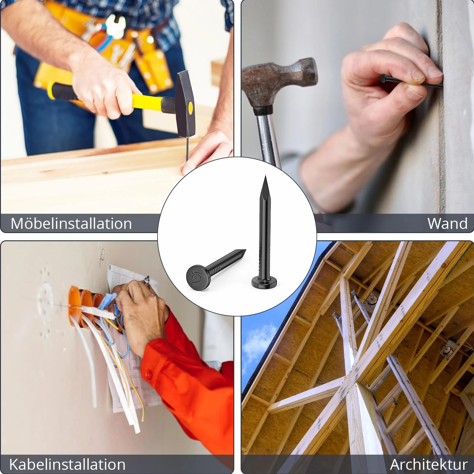 Chiodi in Acciaio da 30mm Zincati per Cemento, Mattoni, Legno, Uso Universale Interno/Esterno (Nero)