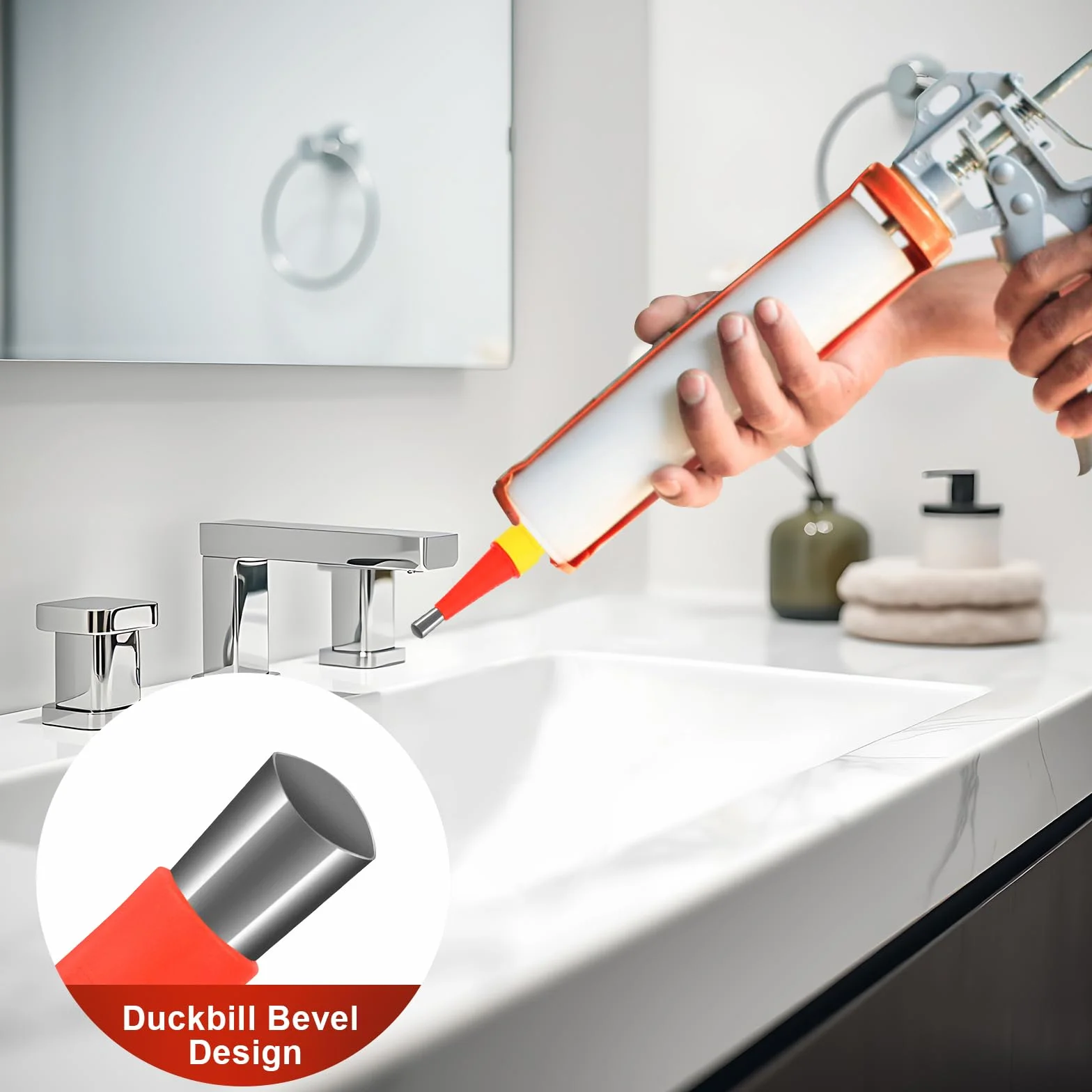 Kit Beccuccio Silicone, Beccucci Acciaio Inossidabile per Cartuccia, Pistole Silicone Attrezzi Calafataggio Ugello (16 Ugelli, 8 Basi, 4 Raschiatori)
