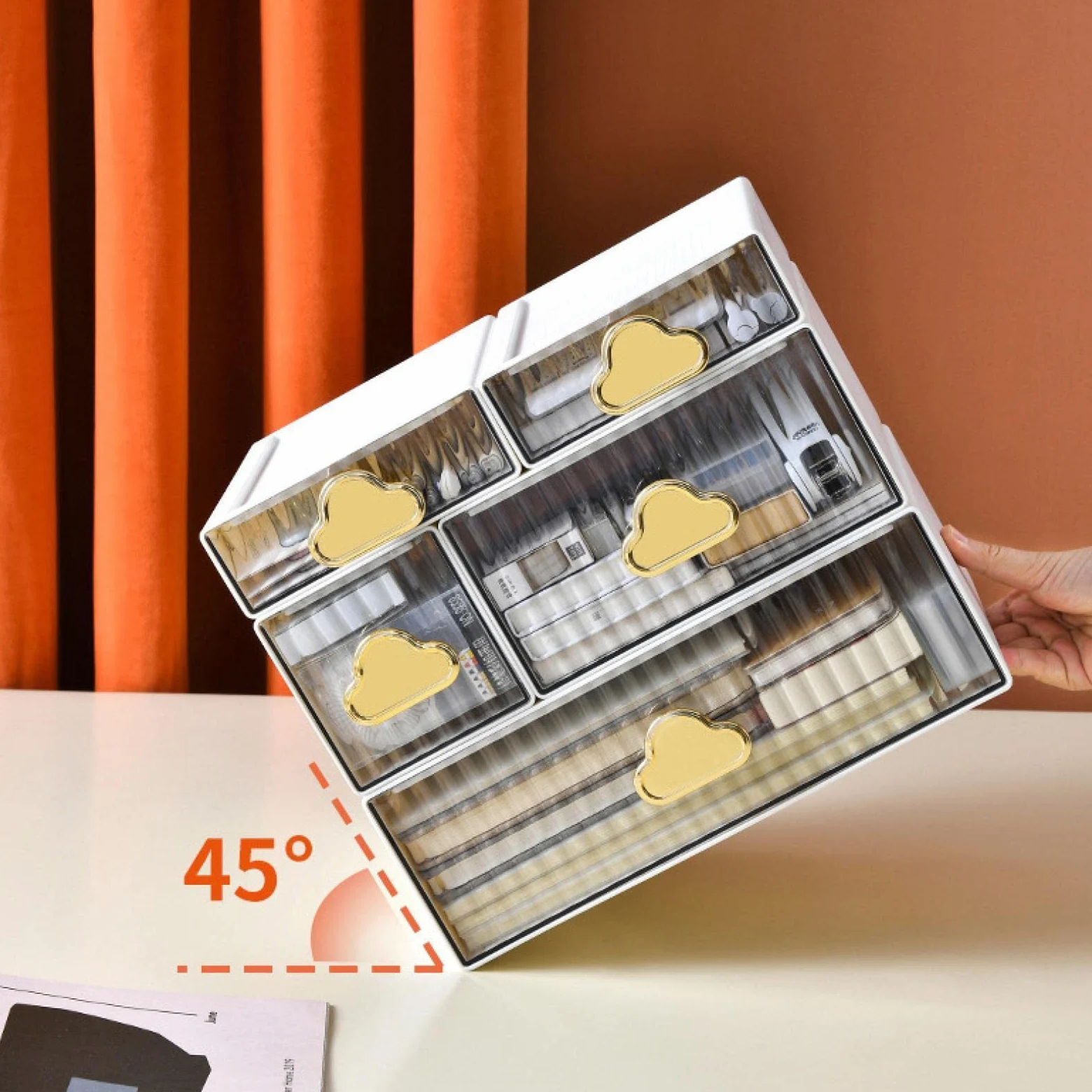 Cassetto dell'organizzatore di Trucco Impermeabile Scatola portaoggetti da scrivania cosmetica Scatola portaoggetti cosmetica di Grande capacità Cassetto Desktop D Verde