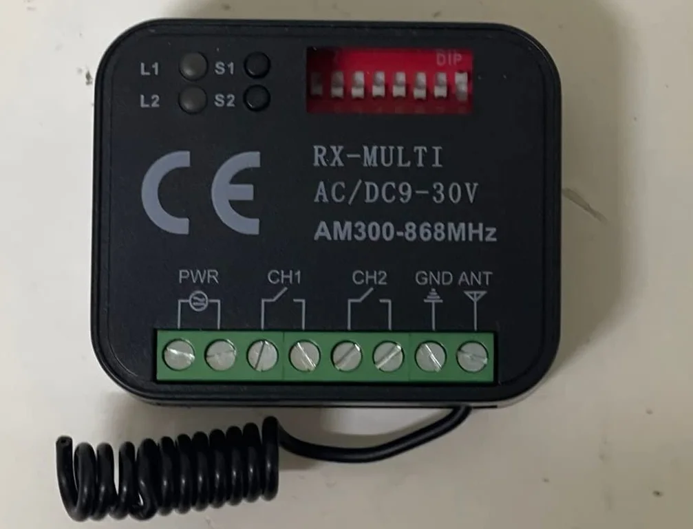Ricevitore RX Universale Radio Ricevente 2 Canali 433 868 Mhz 12-30V AC DC Codice Fisso Rolling Code Automazione Multi