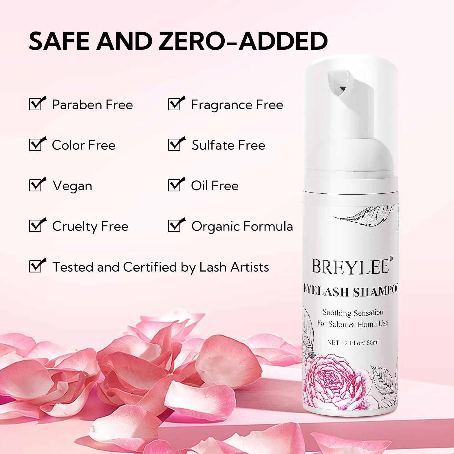 Shampoo Estensione Ciglia 60 ml + Bottiglia Risciacquo + Pennello + Mascara Parete Palpebra BREYLEE Lash, Senza Paraben e Solfati, Schiuma Detergente Trucco