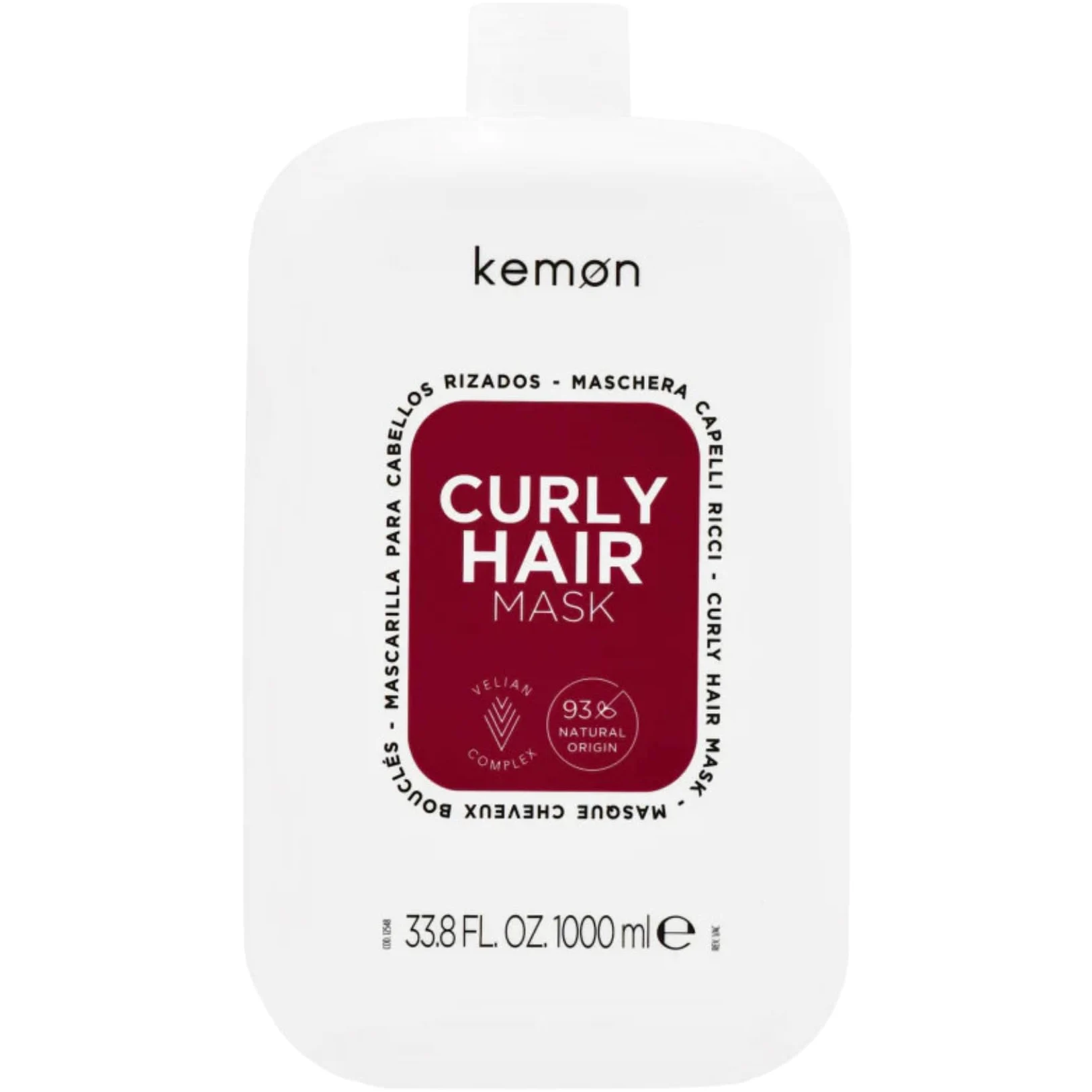 Kemon - Curly Hair Mask, Maschera Per Capelli Ricci E Definiti 1000ml | A Base Di Acqua Di Riso E Aloe Vera, Per Ricci Morbidi e Idratati, Azione Riparatrice E Anti Crespo