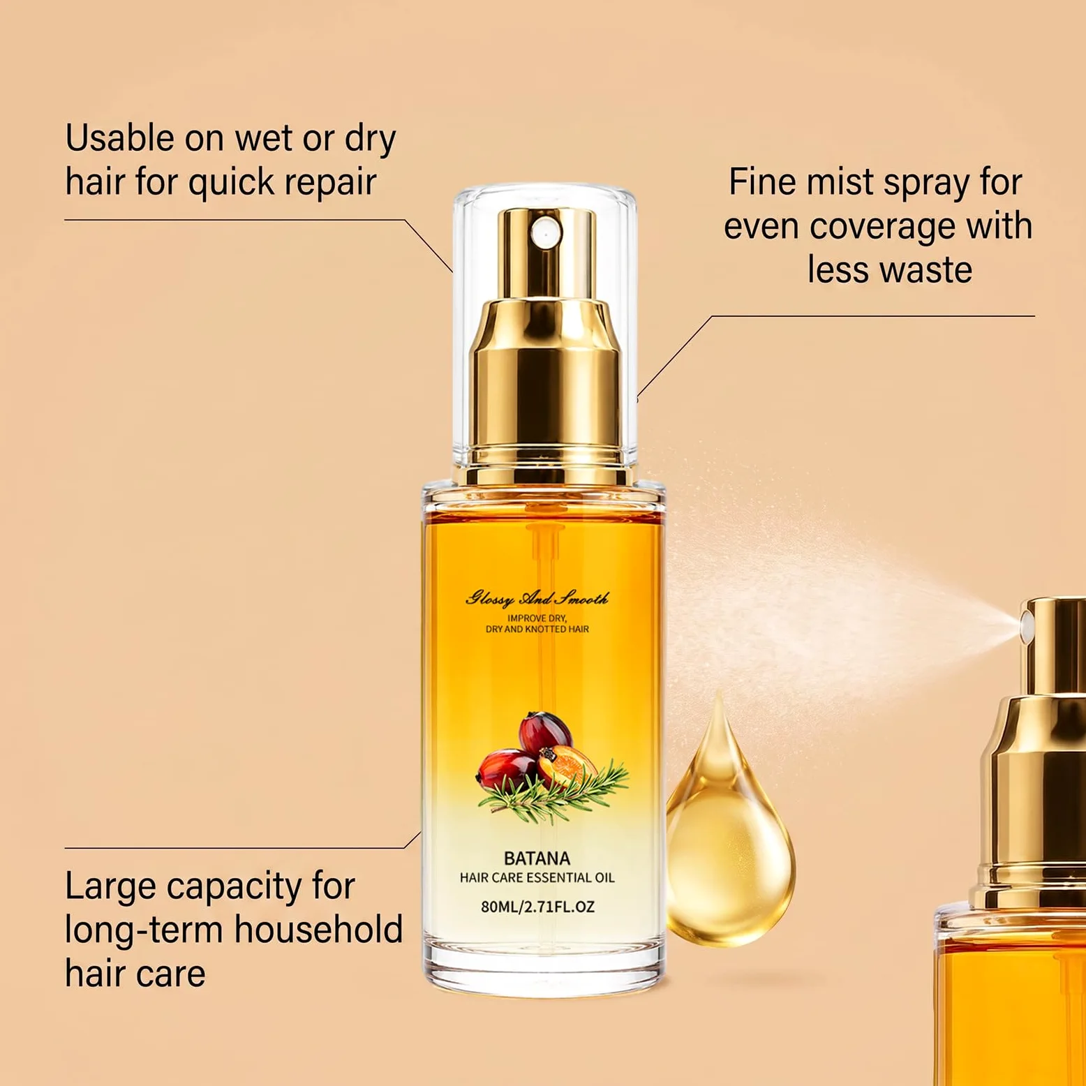Olio capelli al batana per capelli secchi e crespi, cura fortificante (5Pcs)