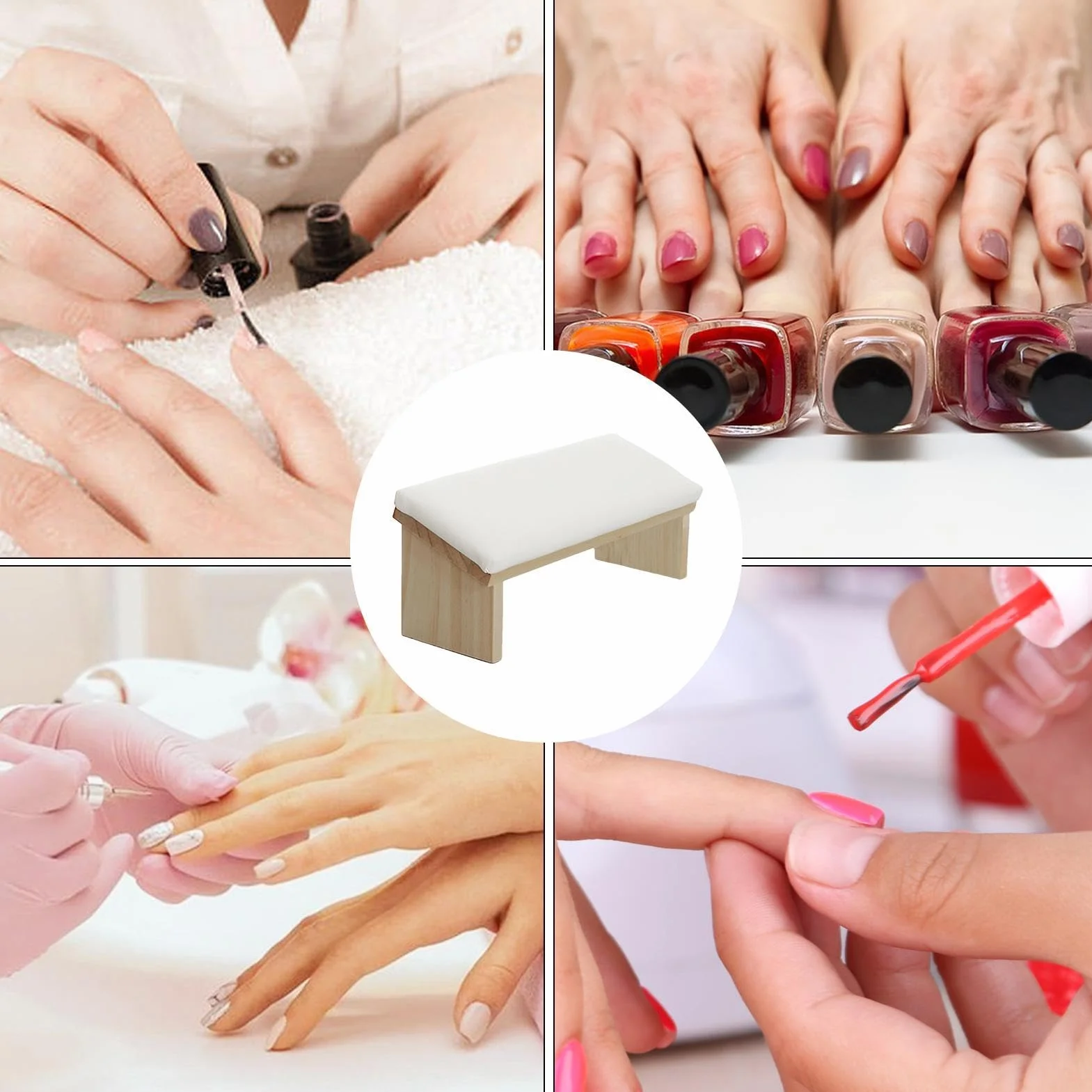 Bracciolo per tecnici delle unghie, comodo per manicure, poggiabraccia in pelle PU, design smussato in legno PU, supporto robusto per la casa