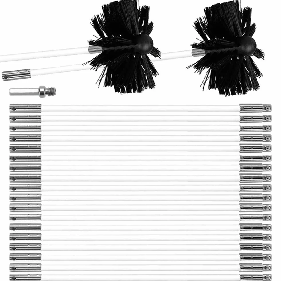Zestaw spazzole per pulizia camino nylon rotante flessibile 20 aste 2 testa 150mm