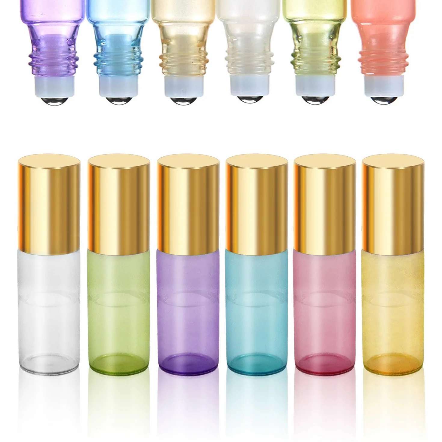 Pinkiou Roller Bottles Roll on Bottle in vetro Sfera in acciaio per oli essenziali Flaconi vuoti da 5 ml (con 1 cavatappi)