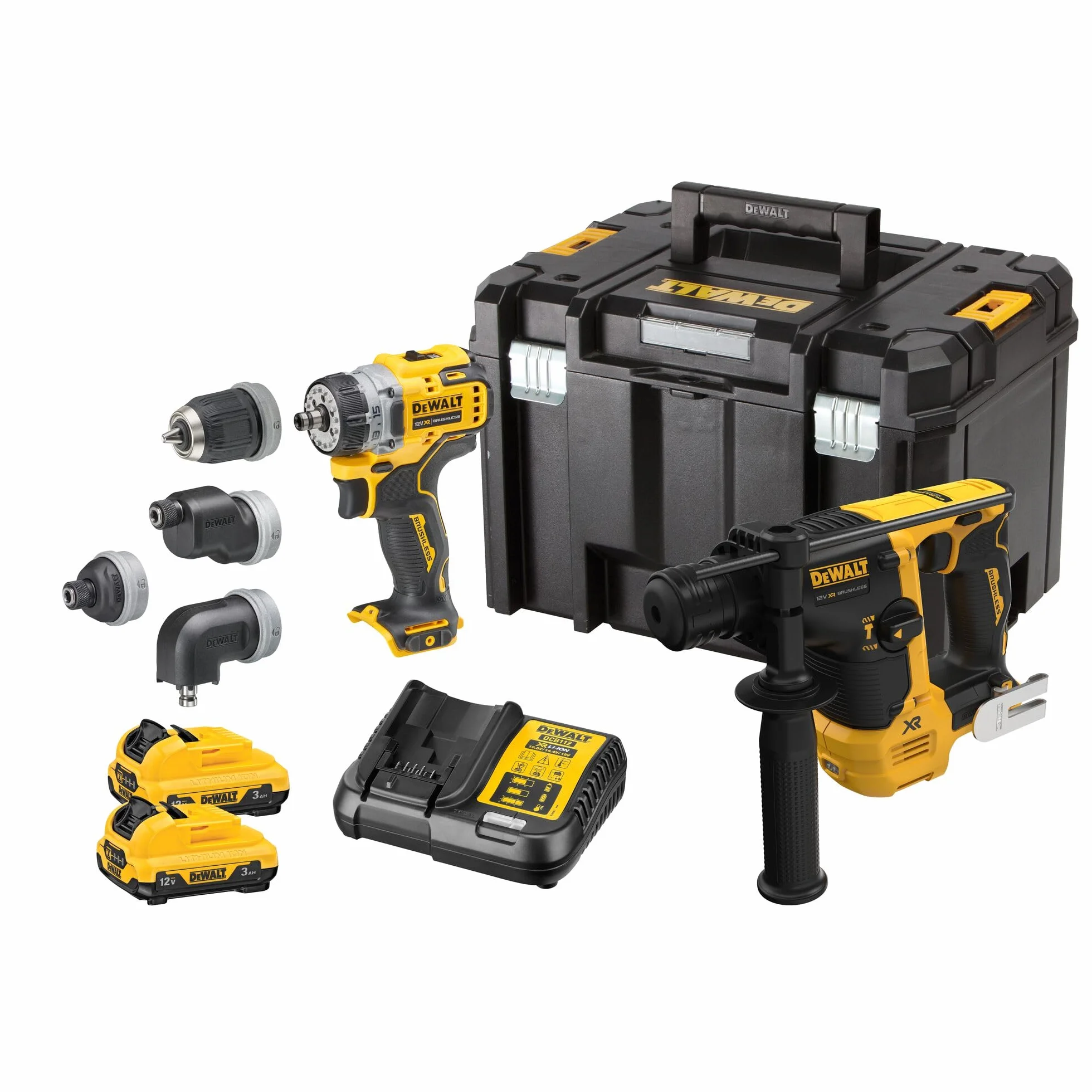 DEWALT DCK2101L2T-QW Set 2 strumenti 12V XR Brushless DCD703 DCH072 2 batterie 3Ah T-STAK