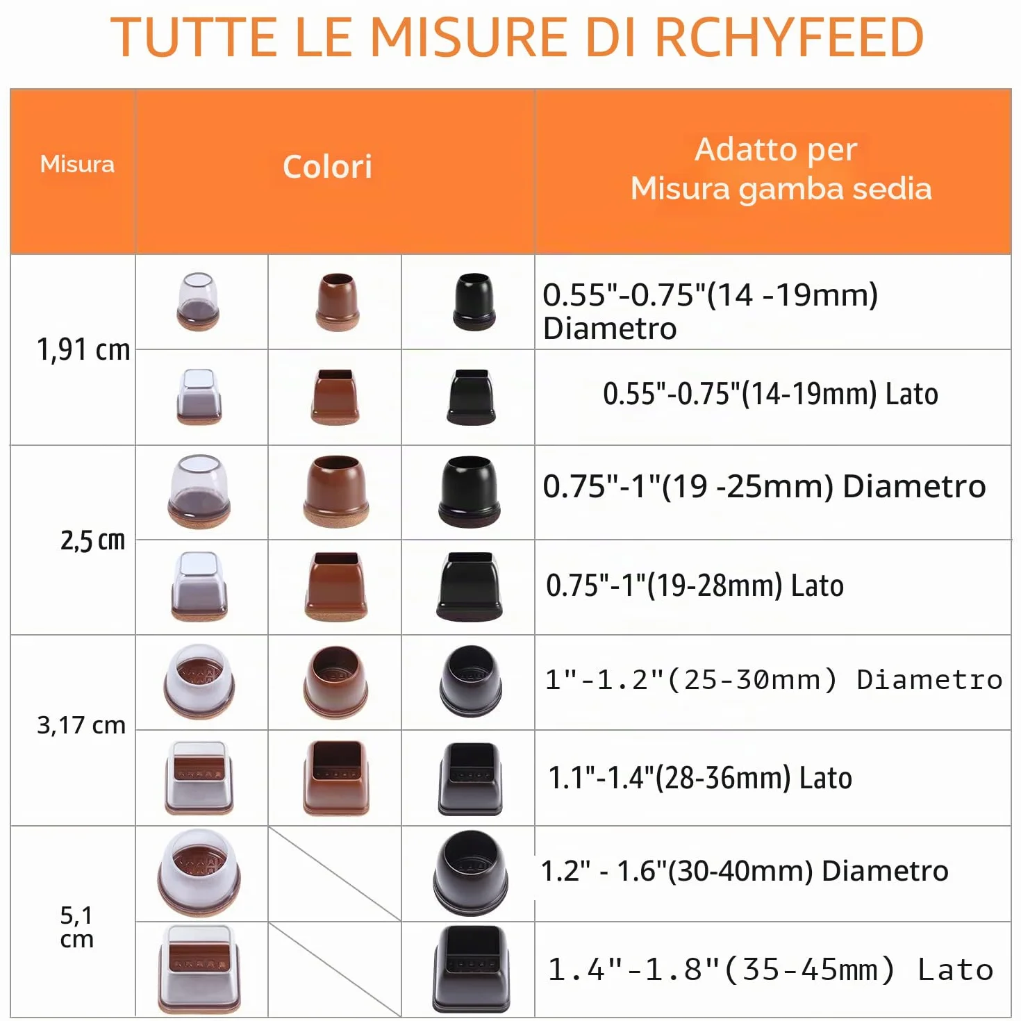 Coprigambe per Sedia in Silicone con Feltro 24 pezzi 14-36mm Elastiche Protezione Antigraffio per Mobili