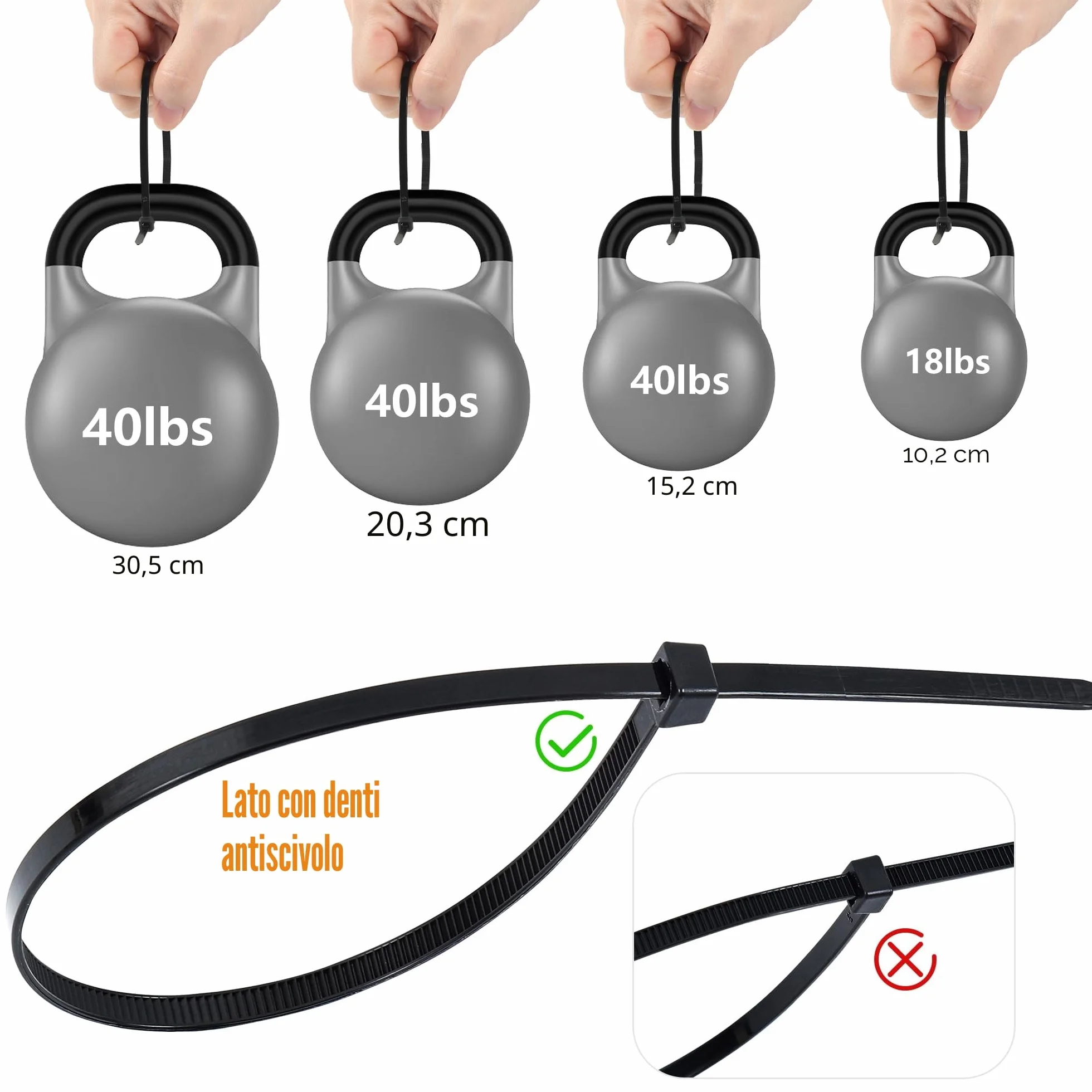 Fascette Elettricista Nere 1000 pezzi 100-300mm Plastica Resistente Alla Temperatura 18 kg