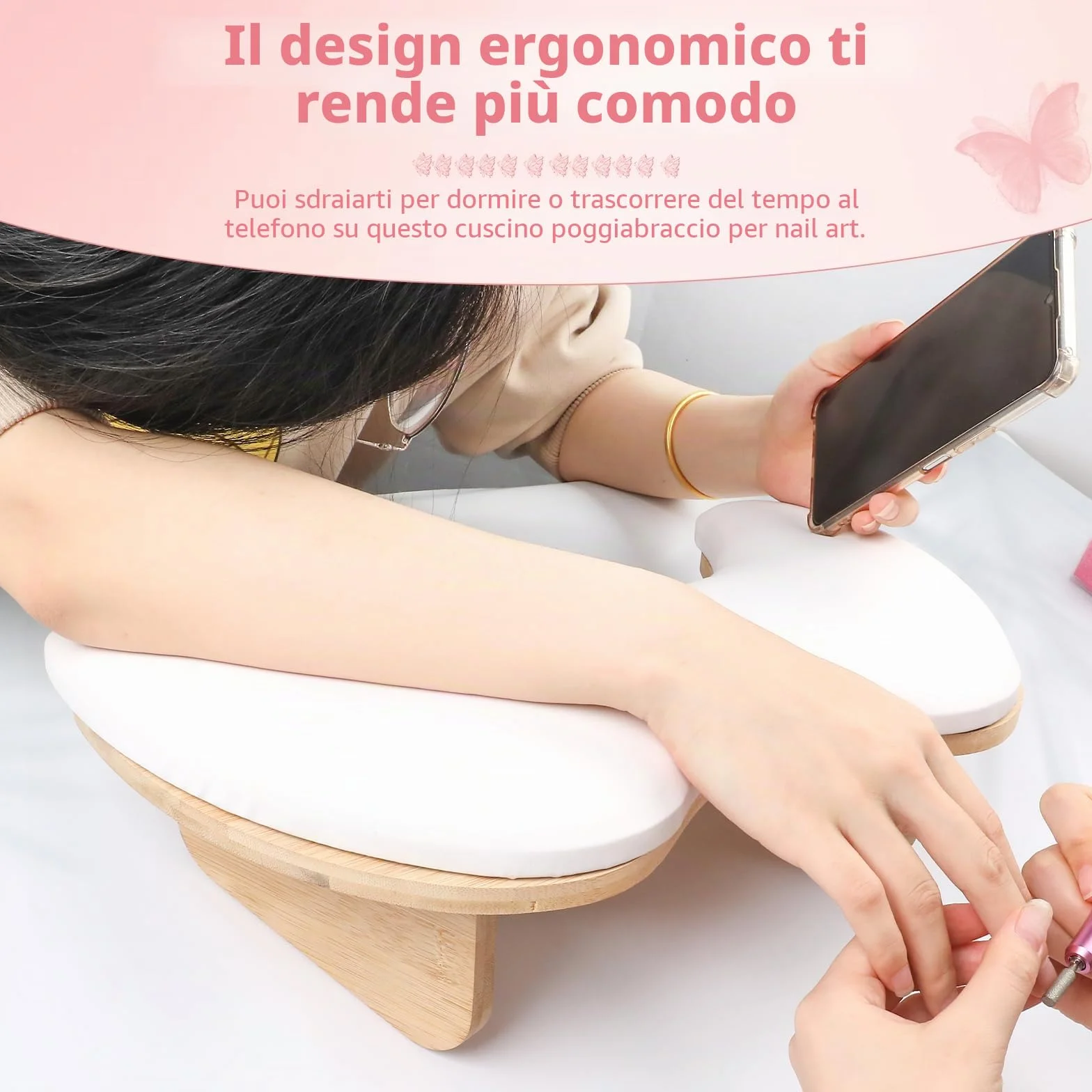 Bracciolo a forma di U per nail tech, bracciolo per unghie con staffe staccabili, in microfibra e pelle PU, cuscino per manicure per nail tech, strumenti indispensabili per manicure (bianco)