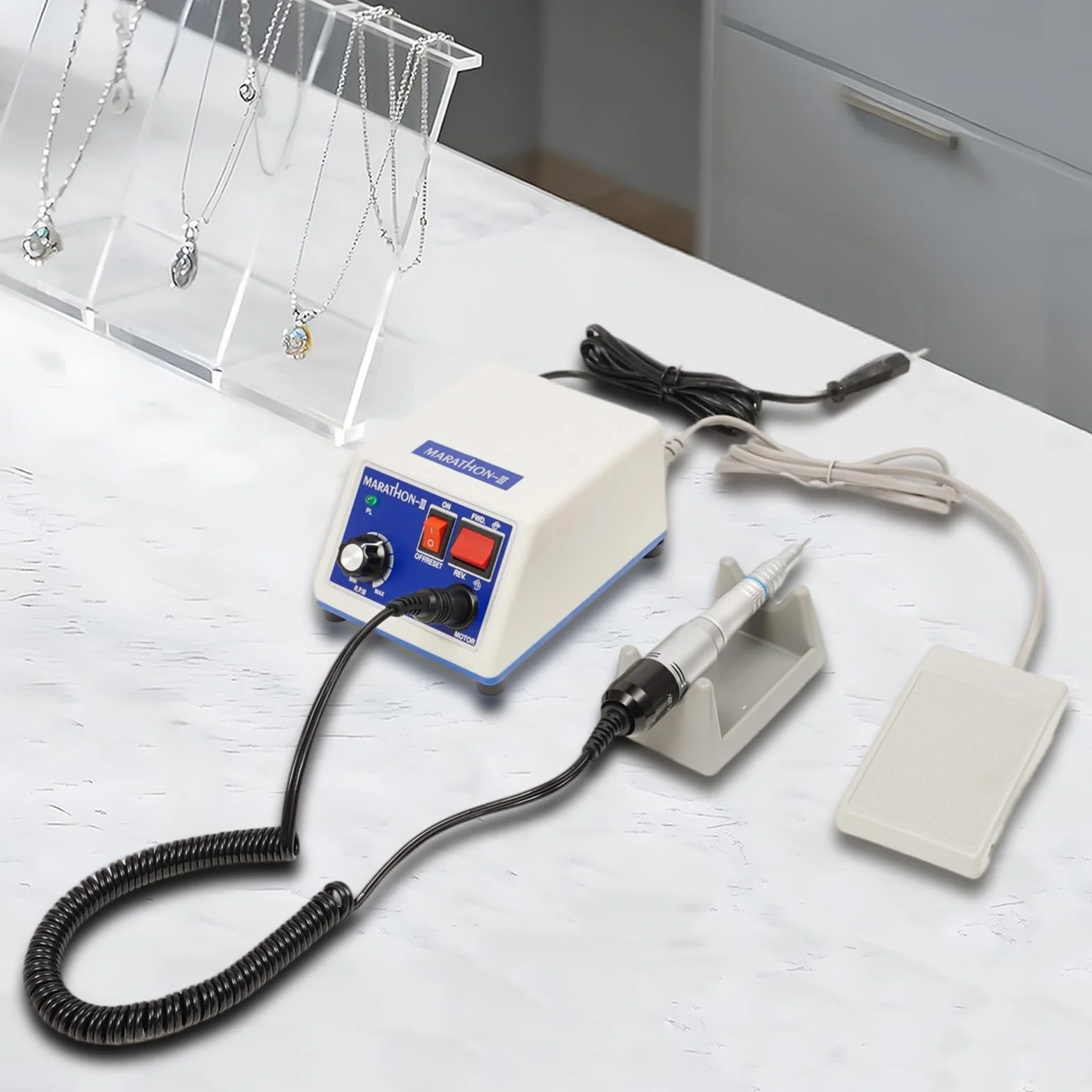 Laboratorio Micromotore Elettrico 0-35000 Giri/min Rettifica Regolabile Lucidatura Portatile con Lucidatrice +2 Teste +10 Fresas Carburo