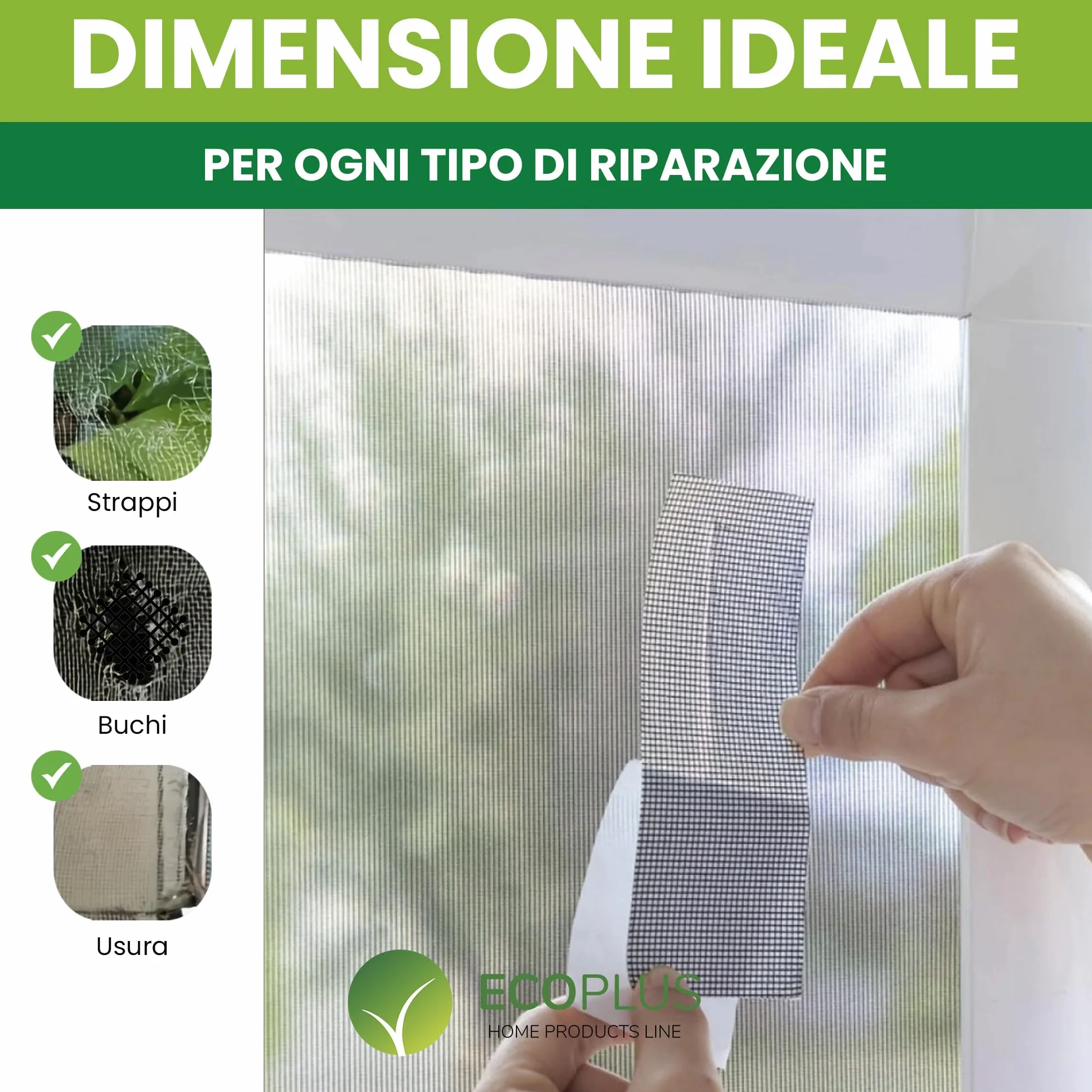 ECOPLUS Nastro Ripara Zanzariere in Fibra di Vetro – Riparazione Rete Finestra e Porta – Grigio 5 Metri
