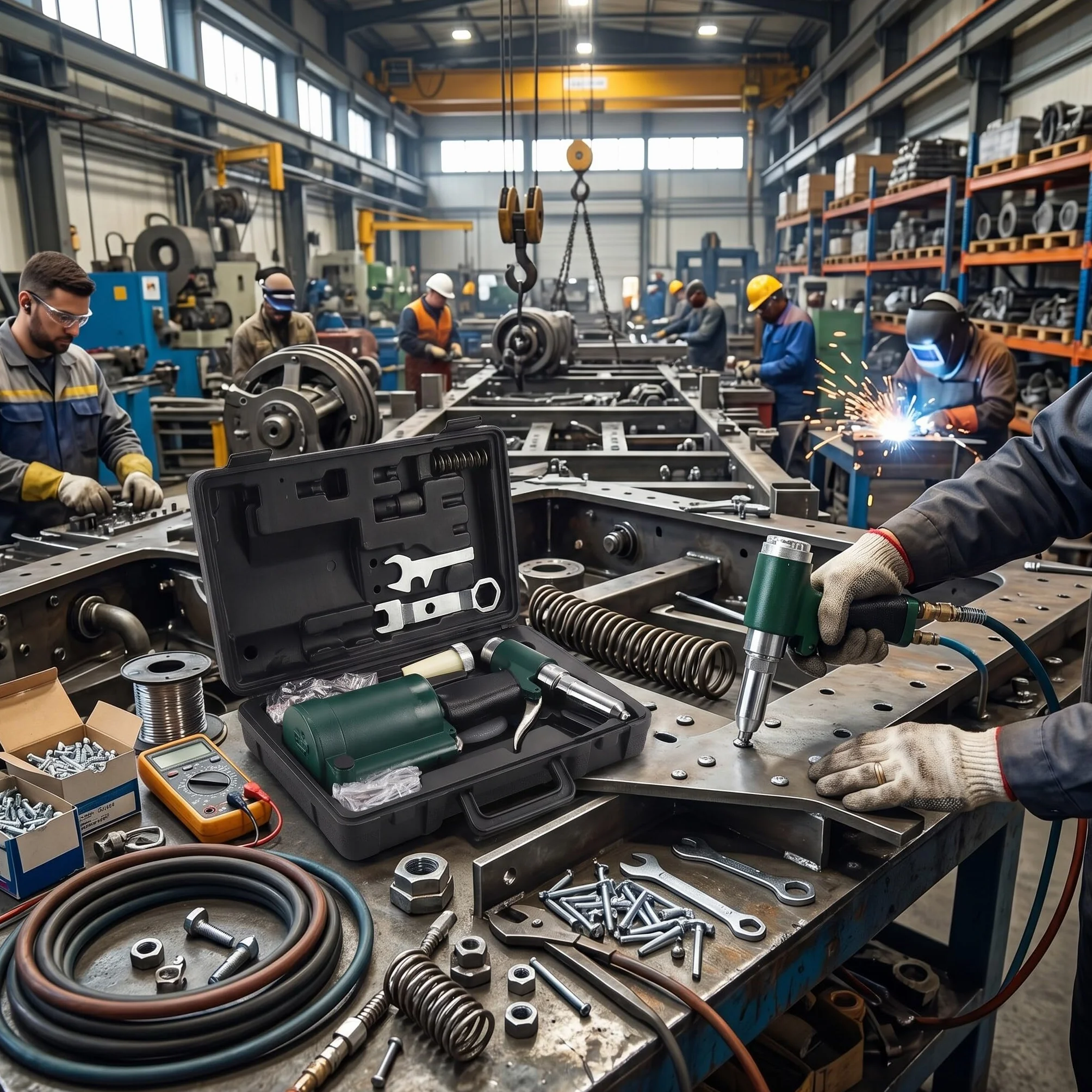 Rivettatrice Pneumatica 2.4-4.8mm Kit Professionale per Rivetti Industriale con Punte Intercambiabili