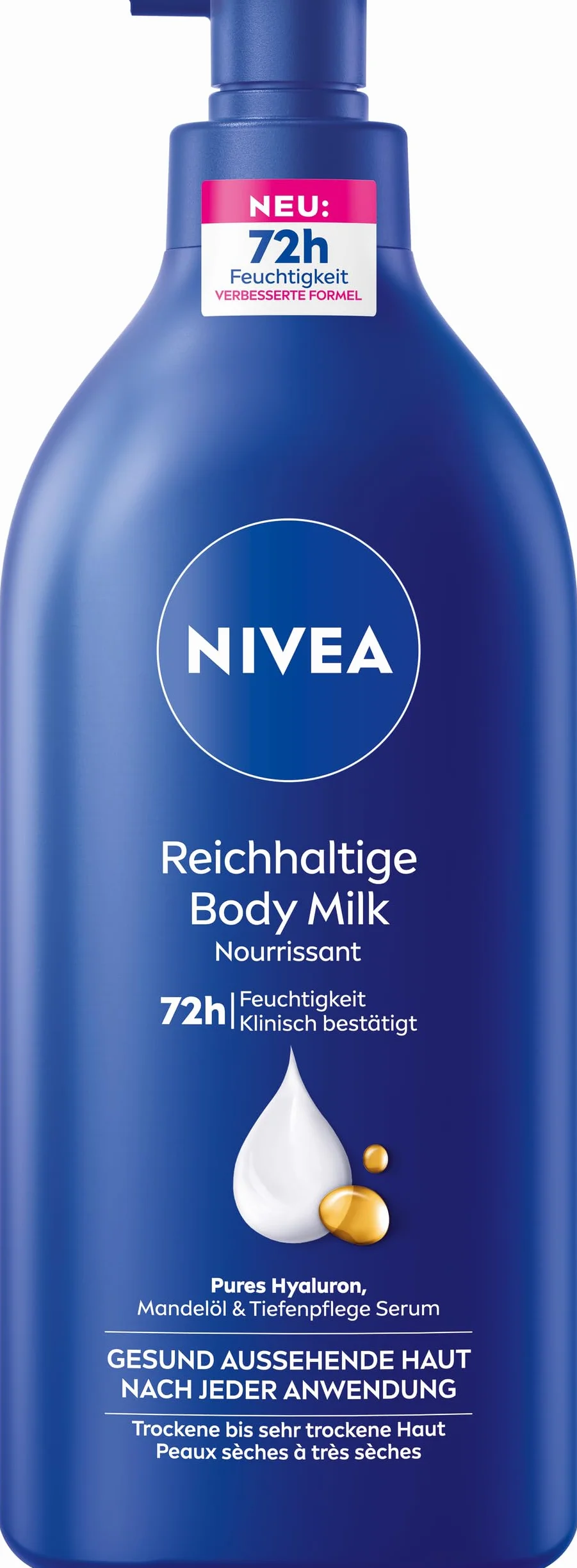 NIVEA Ricco latte per il corpo, crema nutriente intensa con acido ialuronico puro, olio di mandorle e siero per la cura profonda, lozione per la pelle secca (625 ml)