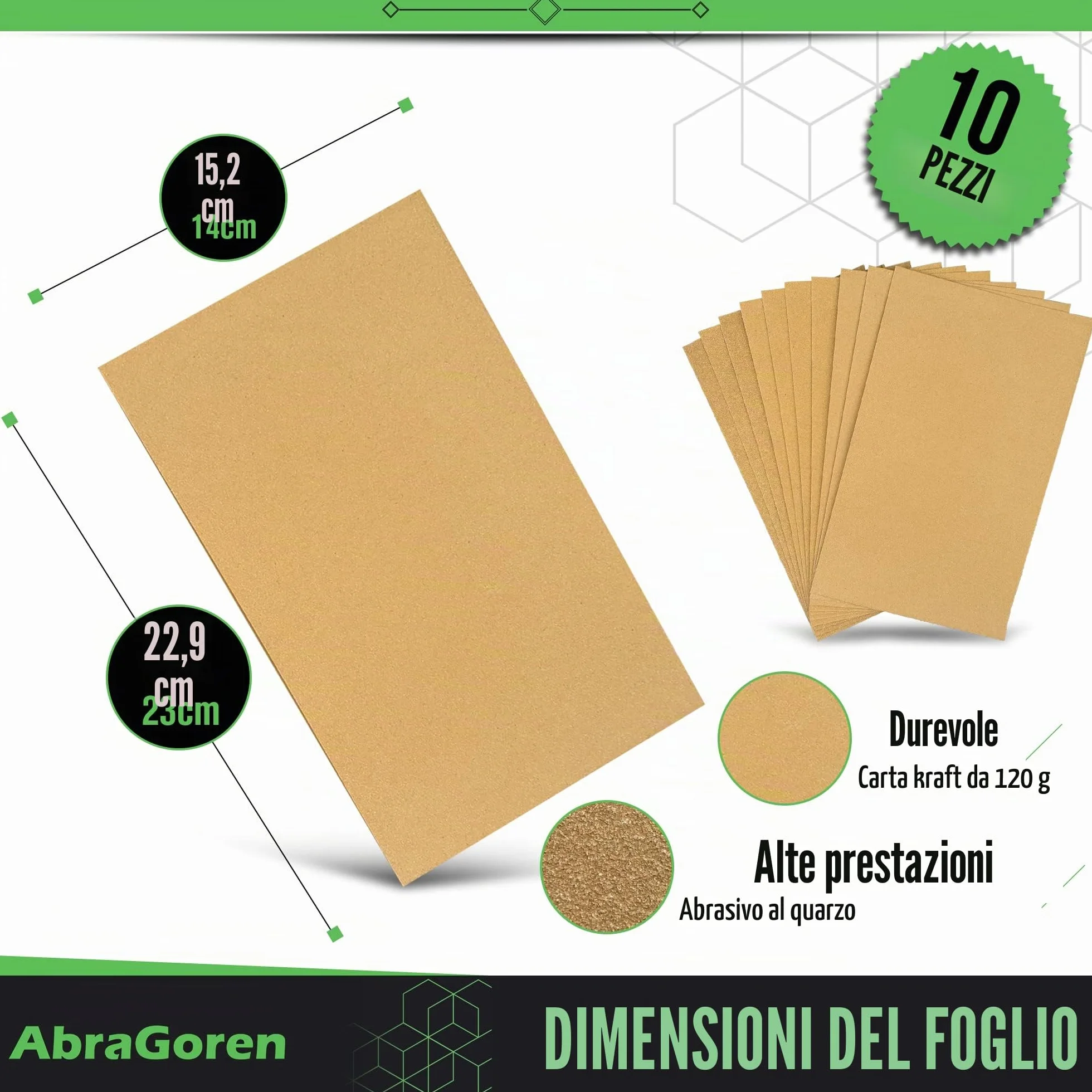 Carta vetrata assortita grana mista 10 fogli per legno e muro