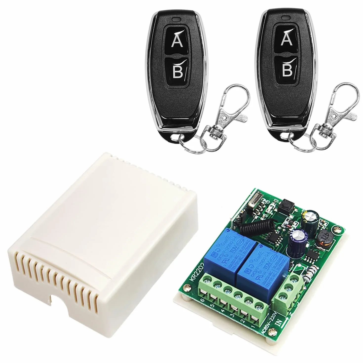 QIACHIP AC 220-240V Interruttore di Controllo Remoto Wireless 433MHz RF 2 Canali Ricevitore Relè con 2 Telecomandi