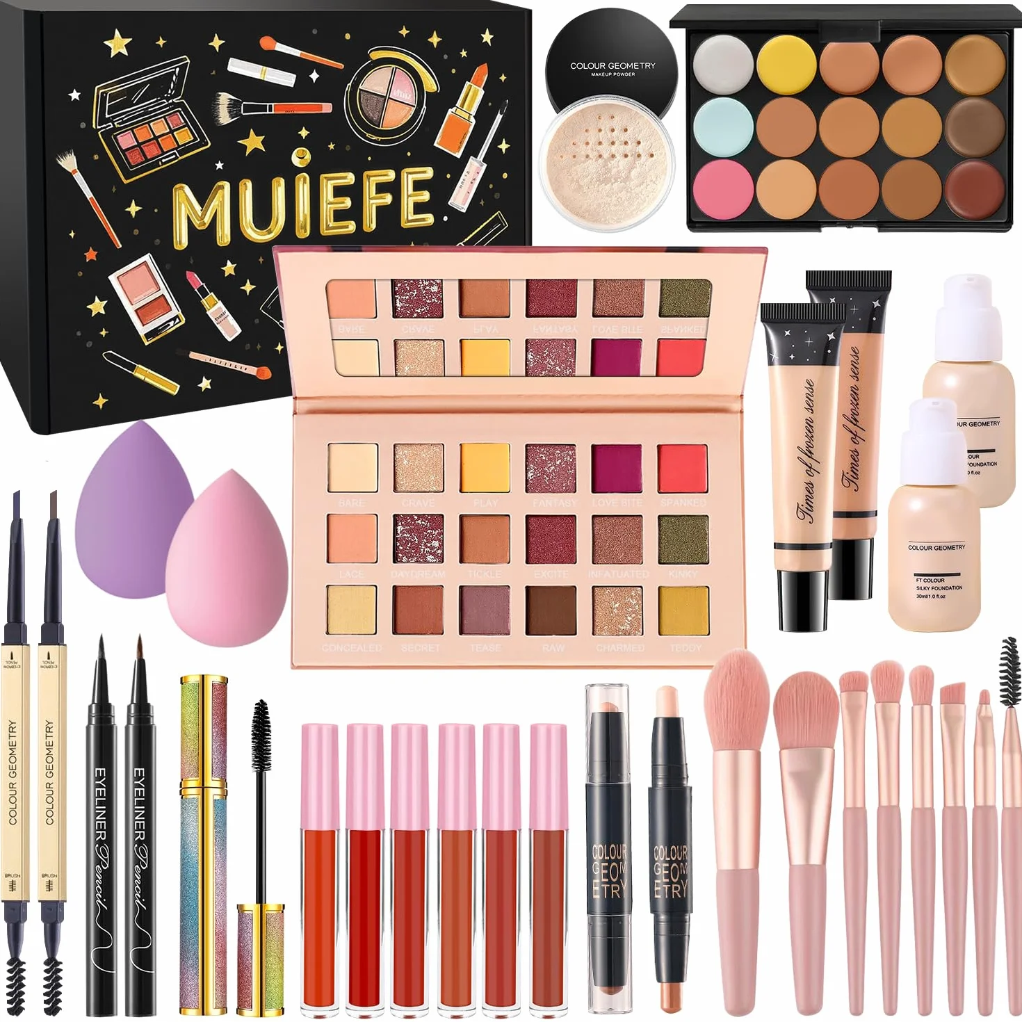 Set Trucchi Donna, Cofanetto Regalo Make Up per Ragazza Adolescente, Kit Trucco Make Up Completo con Palette di Ombretto, Fondotinta, Mascara, Gloss Labbra, Eyeliner, Palette di Correttore