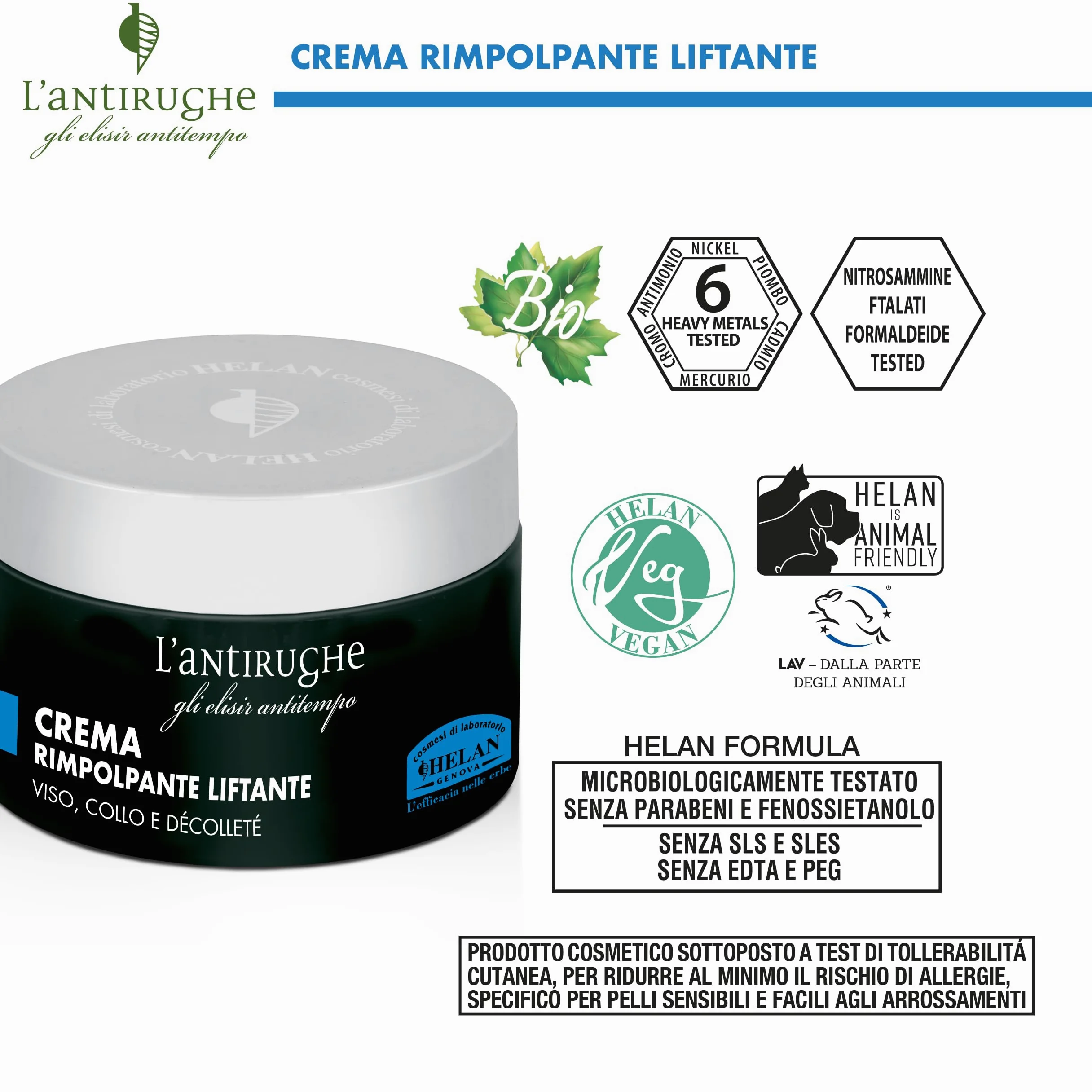 Helan L'Antirughe - Crema Viso Antirughe, Skincare Liftante con Vitamina C e E, Crema Idratante Viso Rimpolpa con Retinolo e Peptidi Antiage, Skin Care Stimola Collagene Avocado e Burro di Karitè 50ml