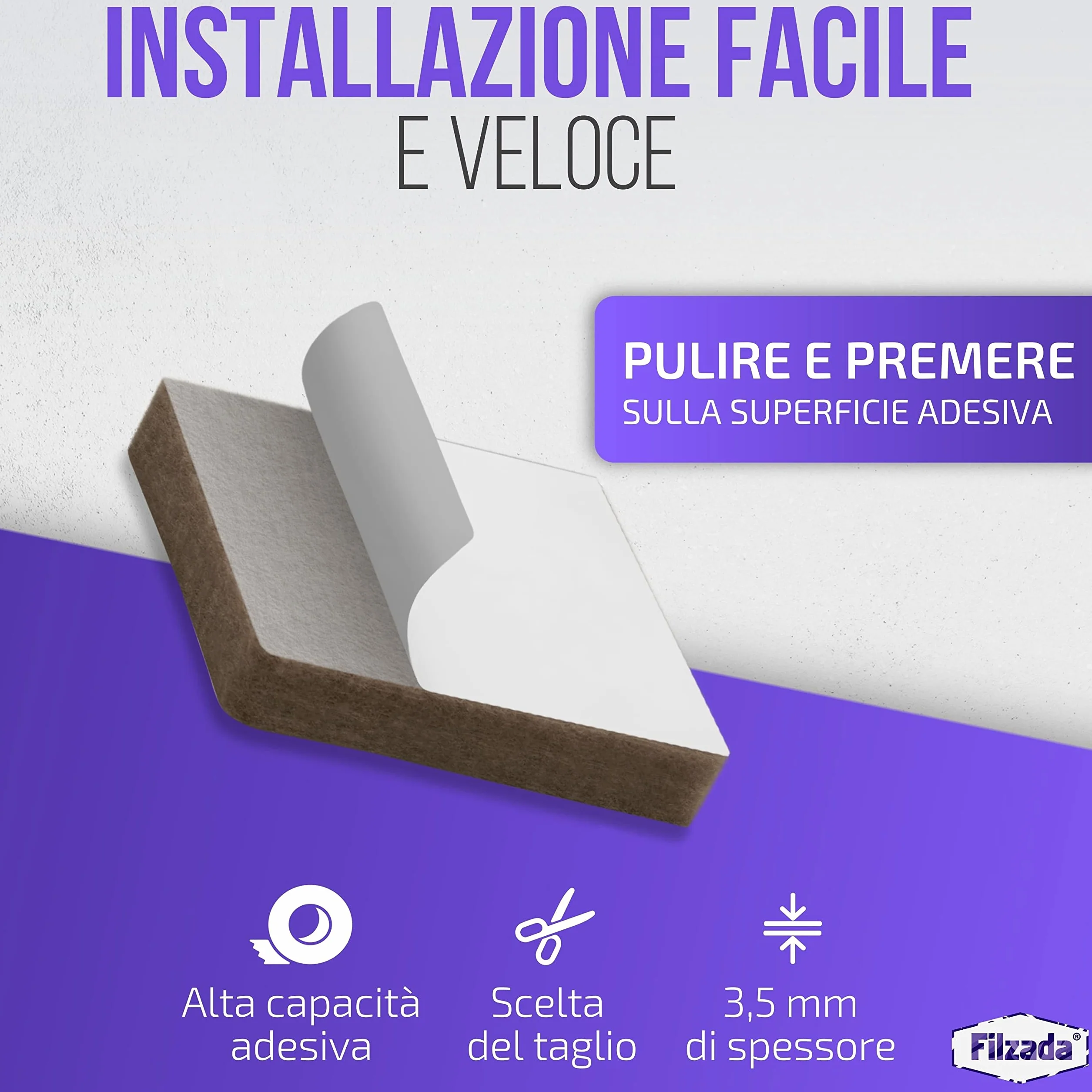 Feltrini autoadesivi 25 x 25 mm quadrato Marrone Feltro professionale per mobili