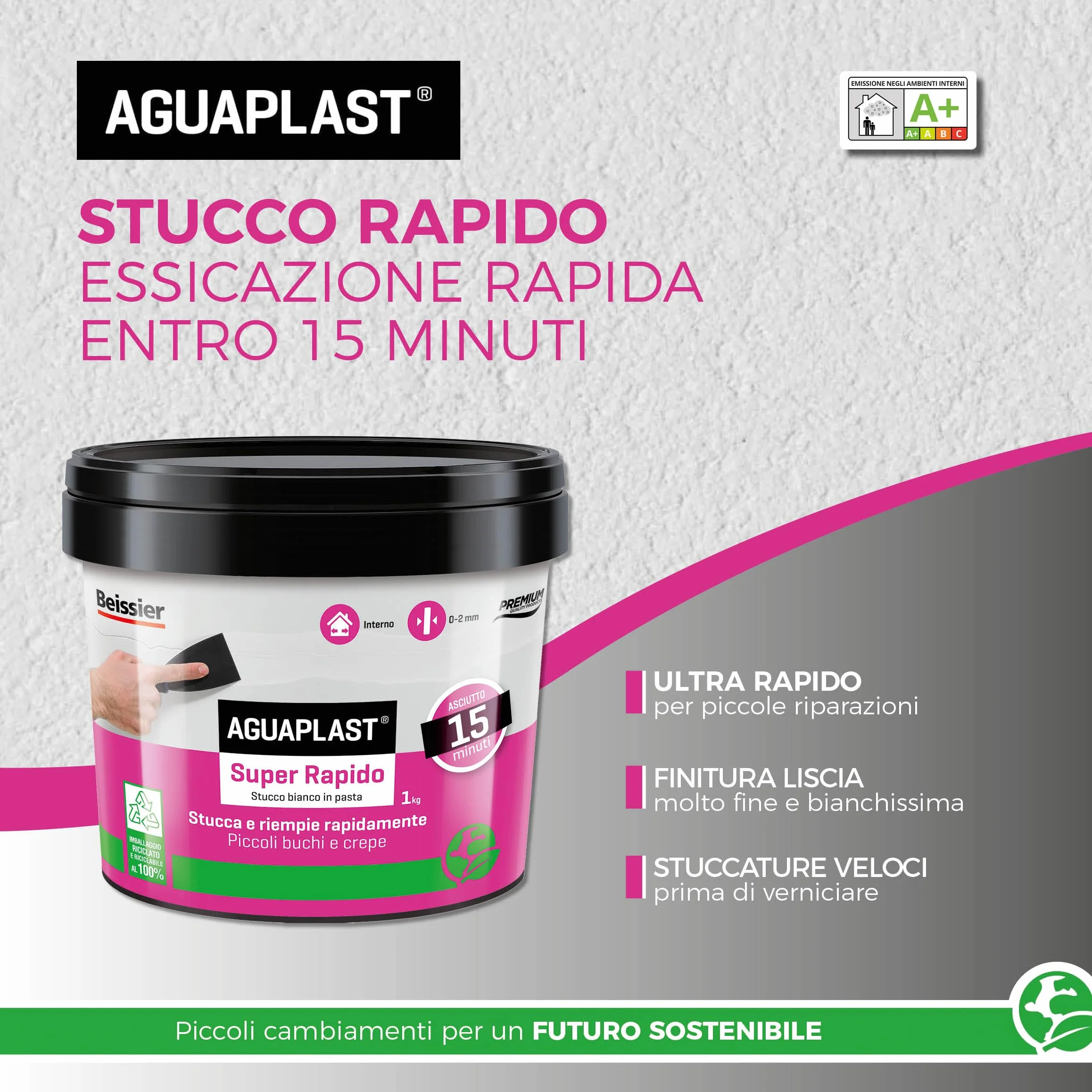 Aguaplast Super Rapido Stucco per Muro Bianco Pronto all'Uso 1kg
