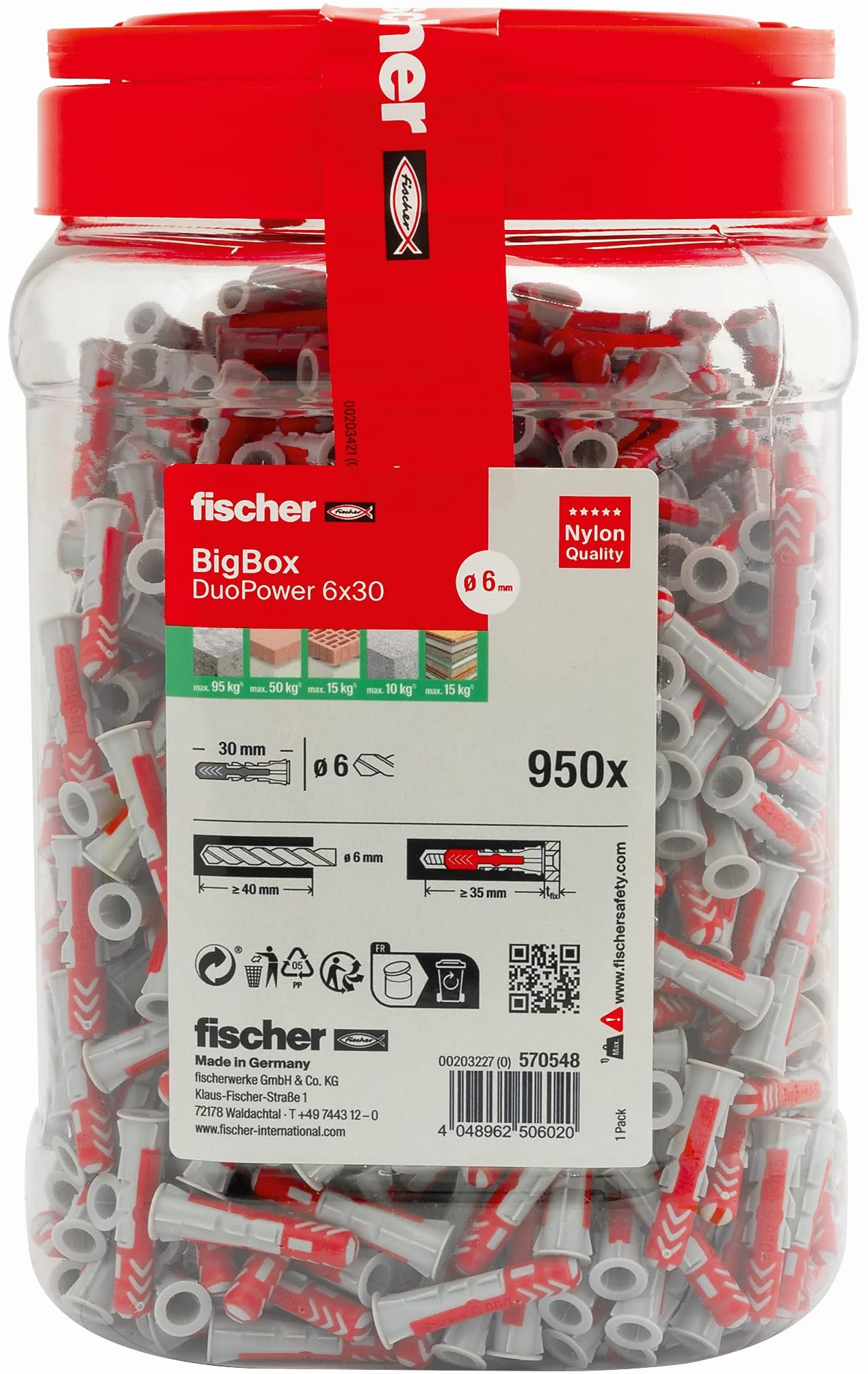 fischer DuoPower Tasselli universali BigBox 15,2 x 76,2 cm 950 sztuk