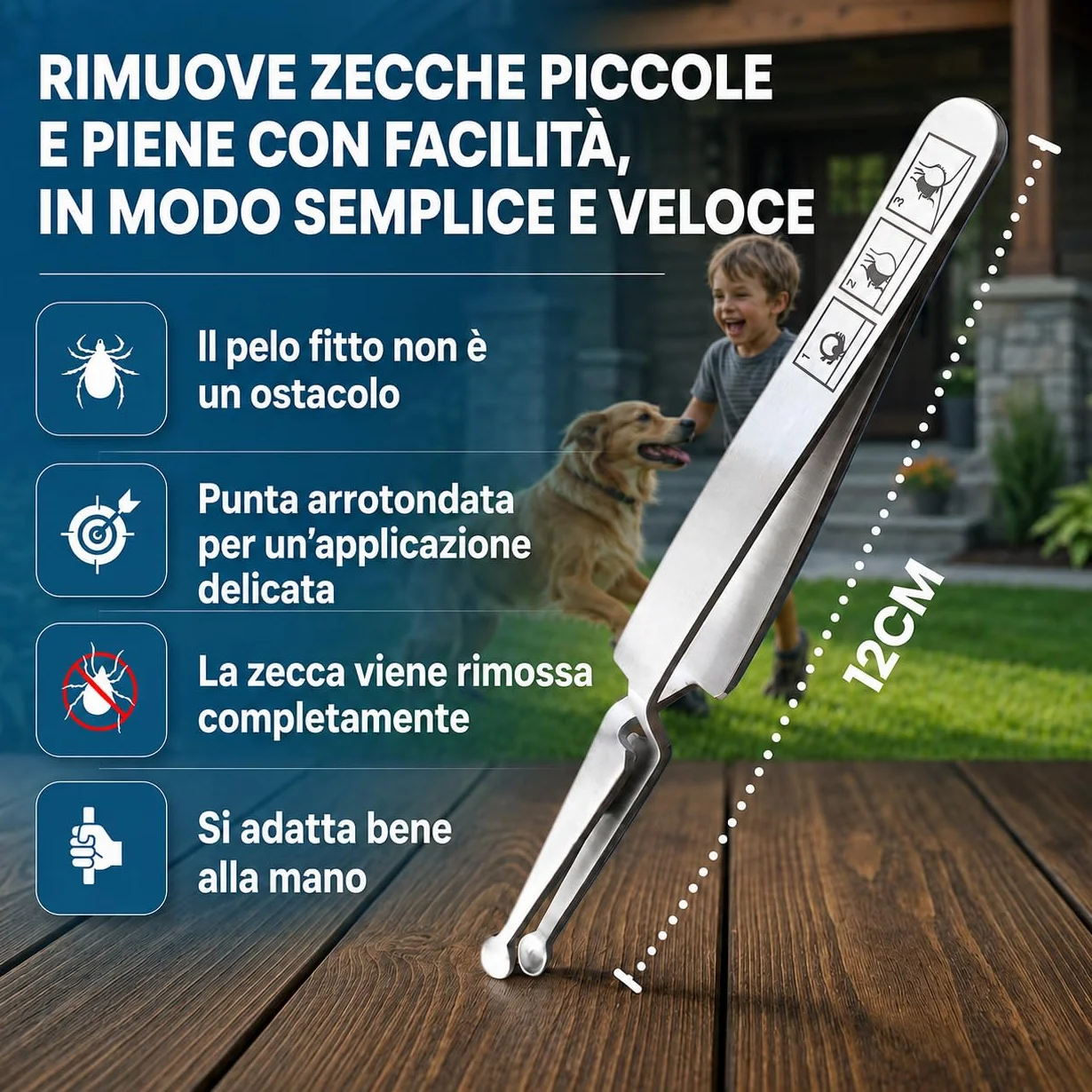 Pinze per zecche in acciaio inox a forma di cucchiaio con manico a croce per animali REMOS