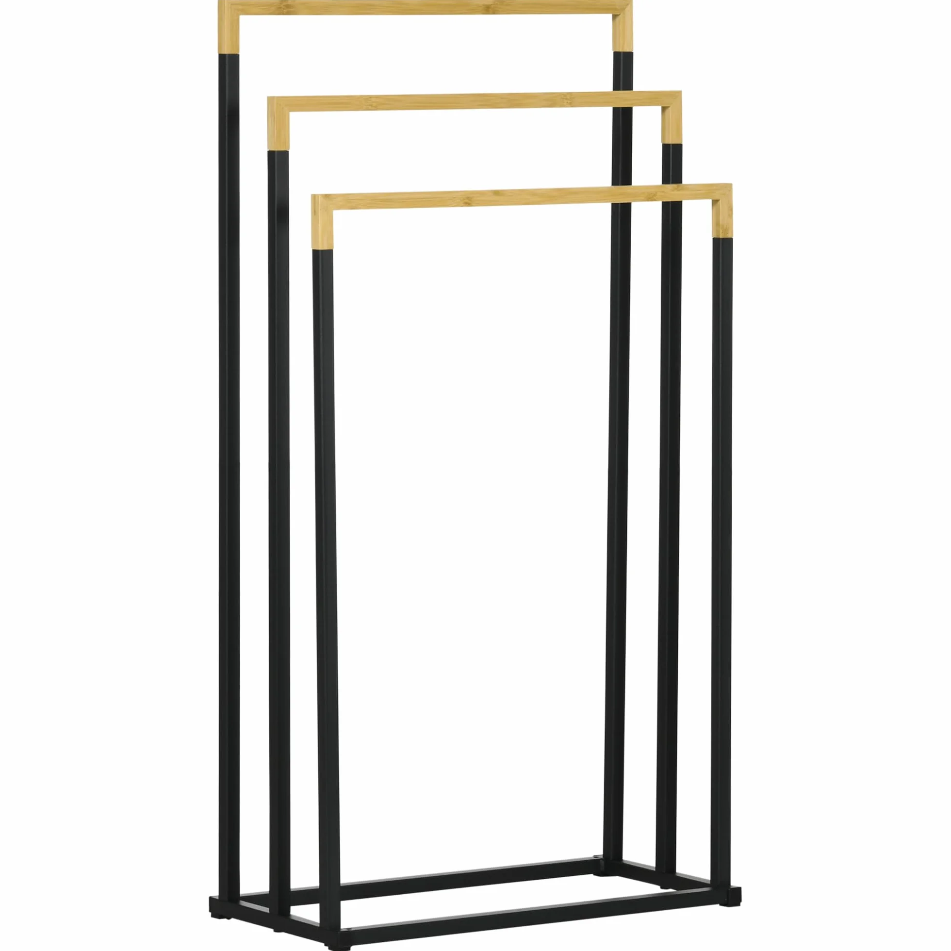 Kleankin Portasciugamani 3 Sbarre Bambù Acciaio Autoportante 45x22.5x86 cm Nero