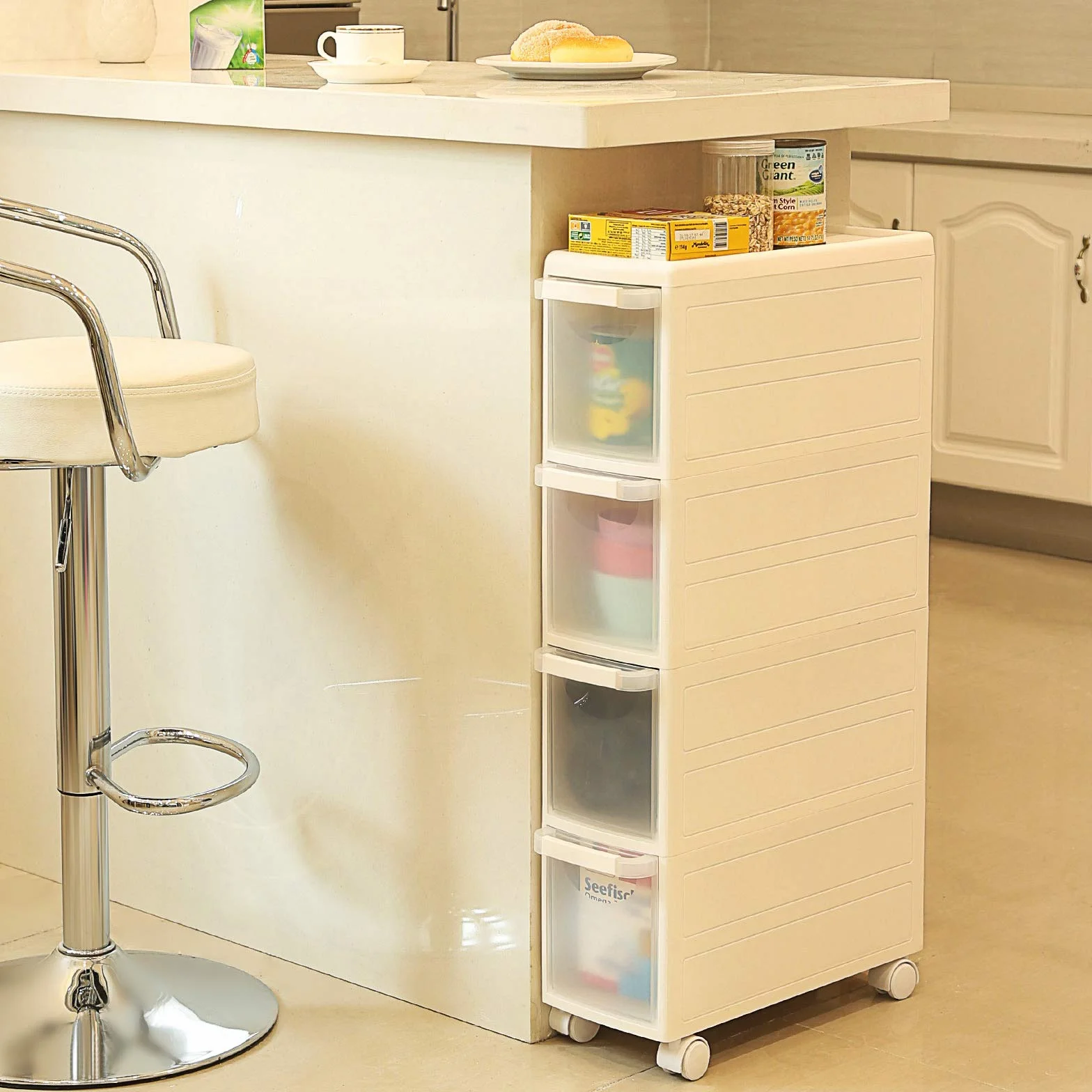 Songmics Carrello Da Bagno Mensola Scaffale Multiuso Bianco 18 x 84.5 x 46 cm