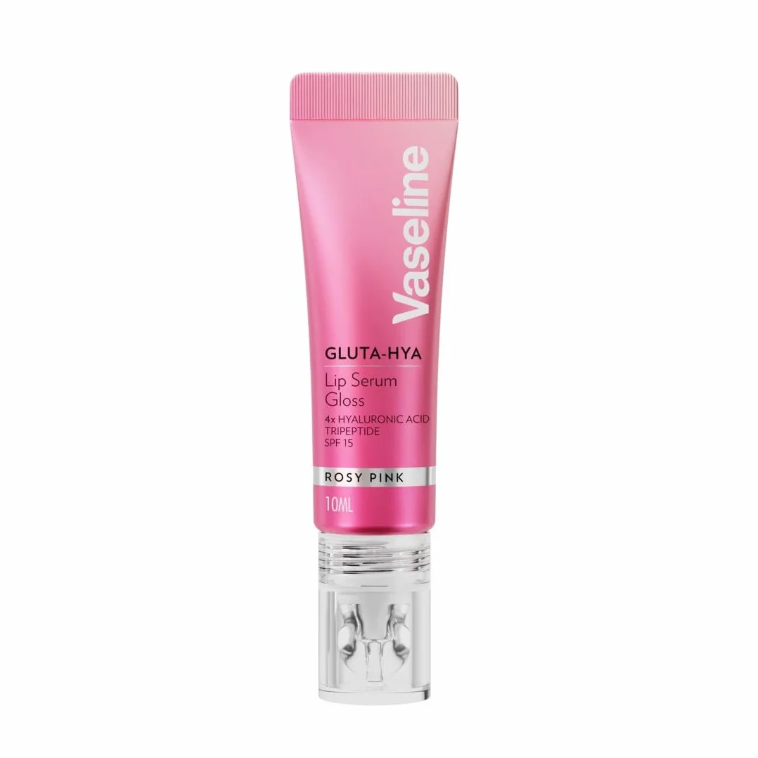 Vaseline Gluta-Hya Rosy Pink Lipgloss, siero per la cura delle labbra con acido ialuronico e tecnologia GlutaGlow, colorato, rimpolpante e protettivo con SPF 15, (Rosy Pink - 1 x 10ml)