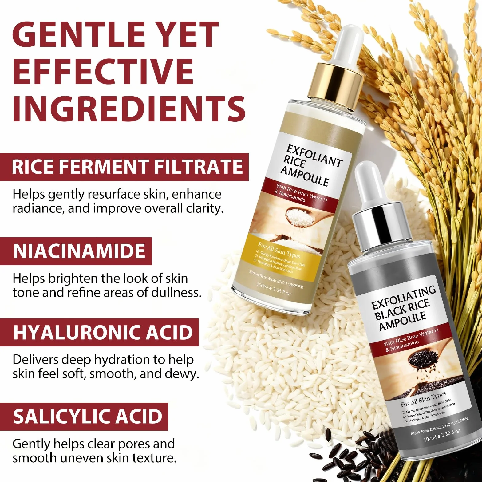 Peel Shot Glow Rice Ampoule Duo, Coreano Esfoliante al riso, Prodotti esfolianti di riso nero delicato che aiutano a rimuovere le teste nere e la pelle morta, la cura dei pori