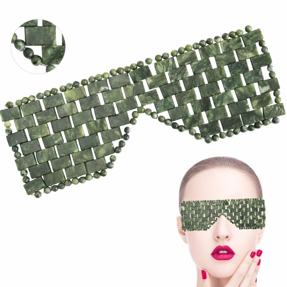 Maschera per Gli Occhi in Giada, Maschera Per Occhi In Pietra, Naturale Pietre Di Giada Anti Invecchiamento, Aiuta A Ridurre il Gonfiore Degli, il Mal di Testa (verde scuro)