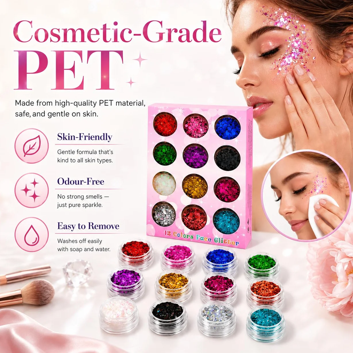 Paillette Brillanti per Viso 12 Colori, Paillette Cosmetiche Multicolori per Occhi, Capelli, Corpo, Unghie, Decorazioni per Feste e Creazioni Artistiche Fai da Te