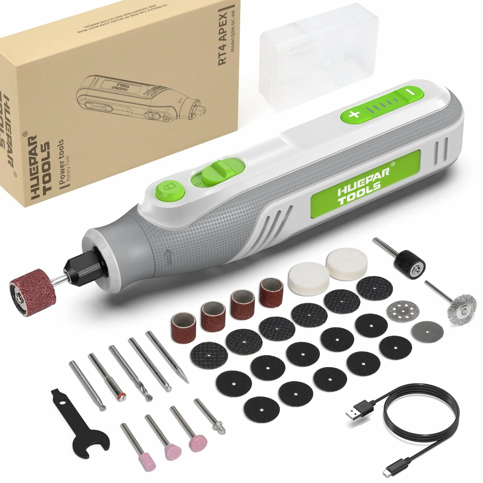 Huepar Tool Mini Trapano 4V MAX Utensile Multifunzione a batteria 51 Accessori Strumenti Rotativi 5 Marce 5000-25000 giri/min