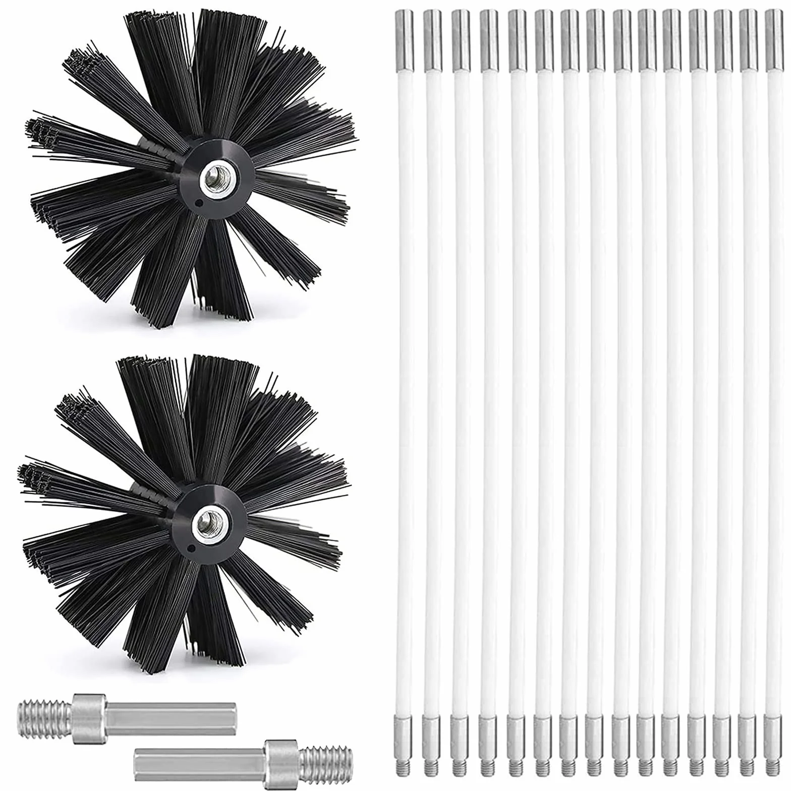 Spazzola Pulizia Camino 150mm Kit 15 Aste Flessibili 410mm 2 Testine