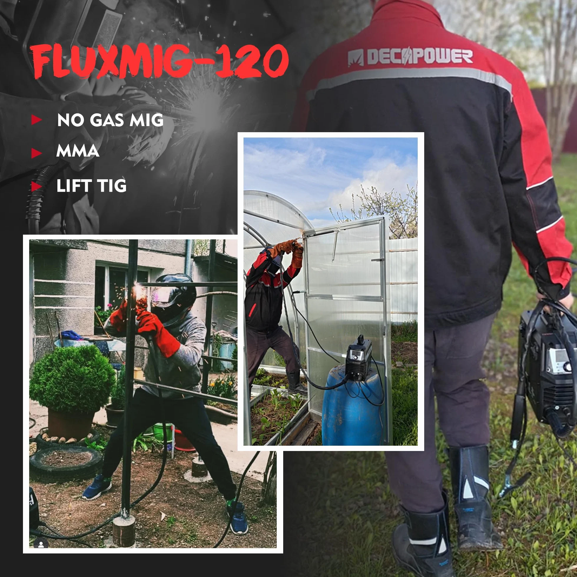 Decapower 220V Saldatrice 120A Arco Lift TIG FLUX MIG 3 in 1 senza gas FLUXMIG-120