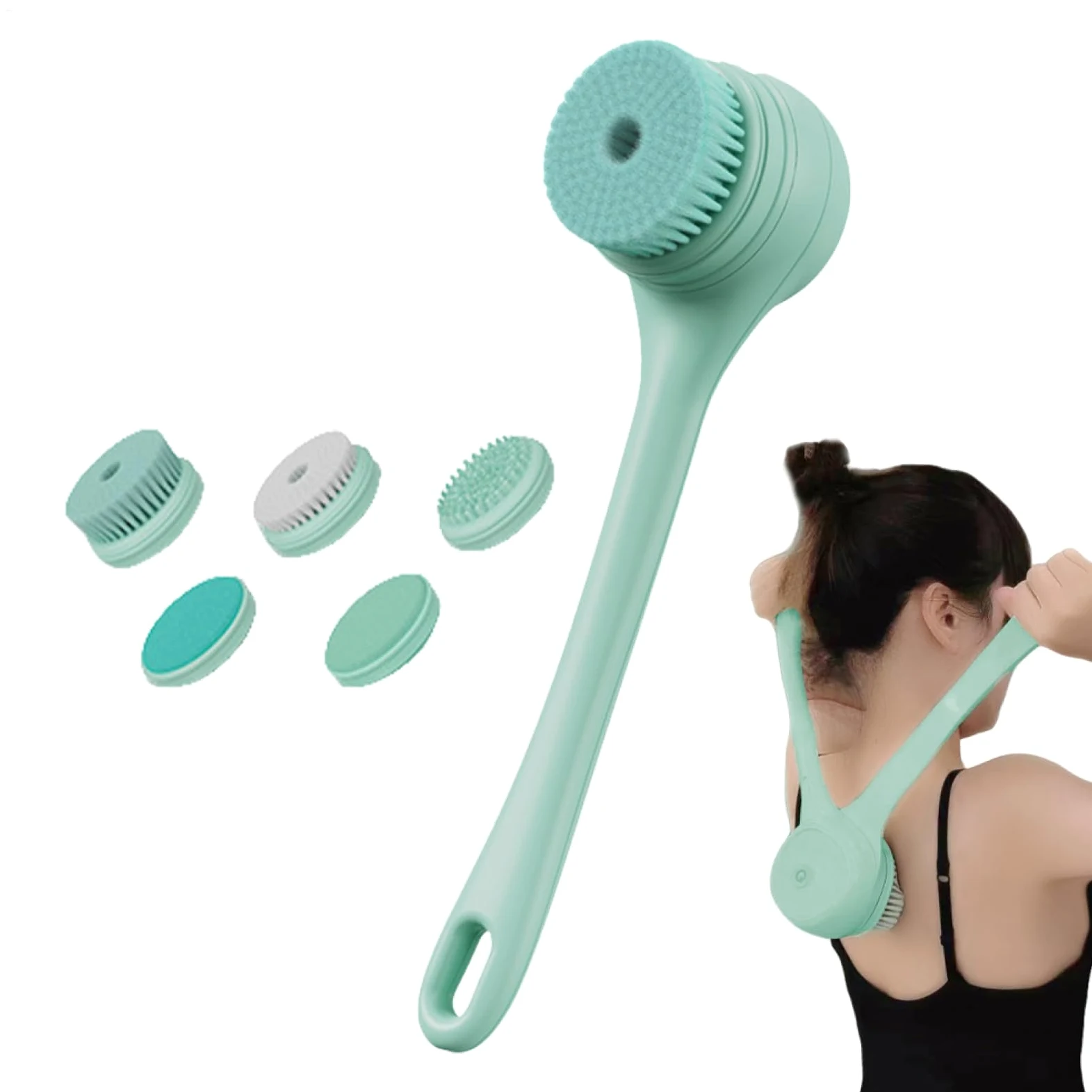 Spazzola elettrica per il corpo, Spazzola elettrica per il bagno | Spazzole da bagno e per corpo con manico lungo impermeabili, per la pulizia della schiena con 5 testine per