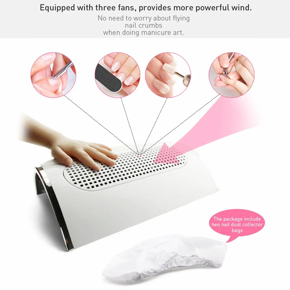 Aspiratore Unghie da Tavolo, leggero, 3 Ventole Professionale da Estetista 36w