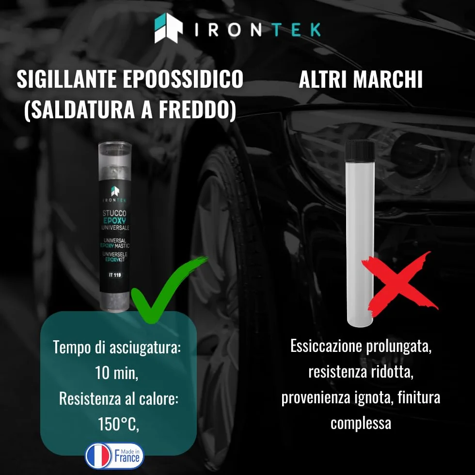 Mastice Epossidico Bicomponente IRONTEK 57g Resistenza 150°C Asciugatura 10 Min Auto Moto