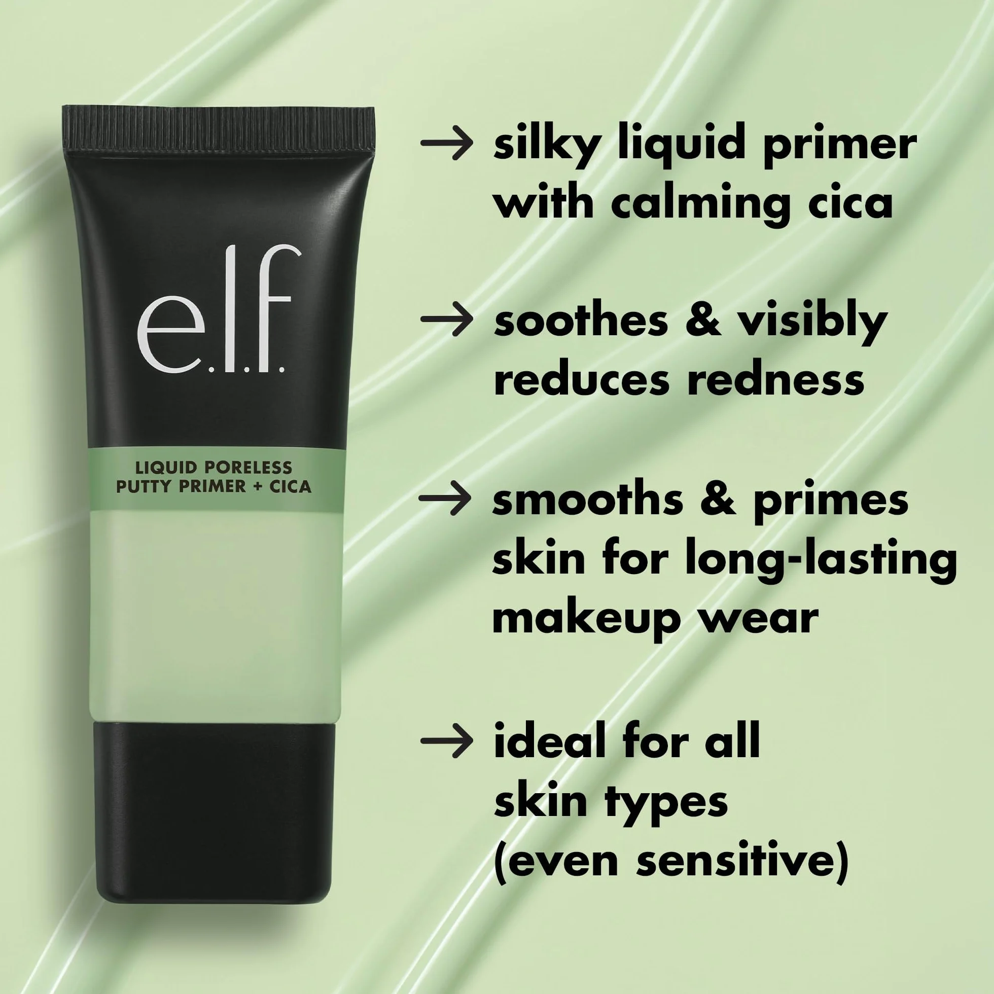 e.l.f. Liquid Poreless Putty Primer + Cica, primer viso per fissare il trucco, attenua visibilmente gli arrossamenti e lenisce la pelle, prodotto vegano e non testato sugli animali