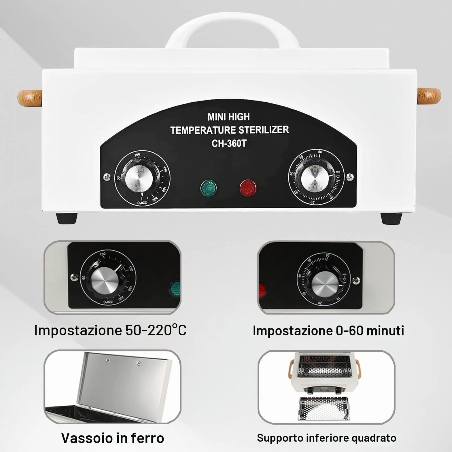 Sterilizzatore ad Aria Calda 300W, disinfezione, 220 ℃, sterilizzatore a Calore Secco, sterilizzatore ad Alta Temperatura con Timer per Cosmetici, studi dei Piedi, Parrucchiere (Bianco)