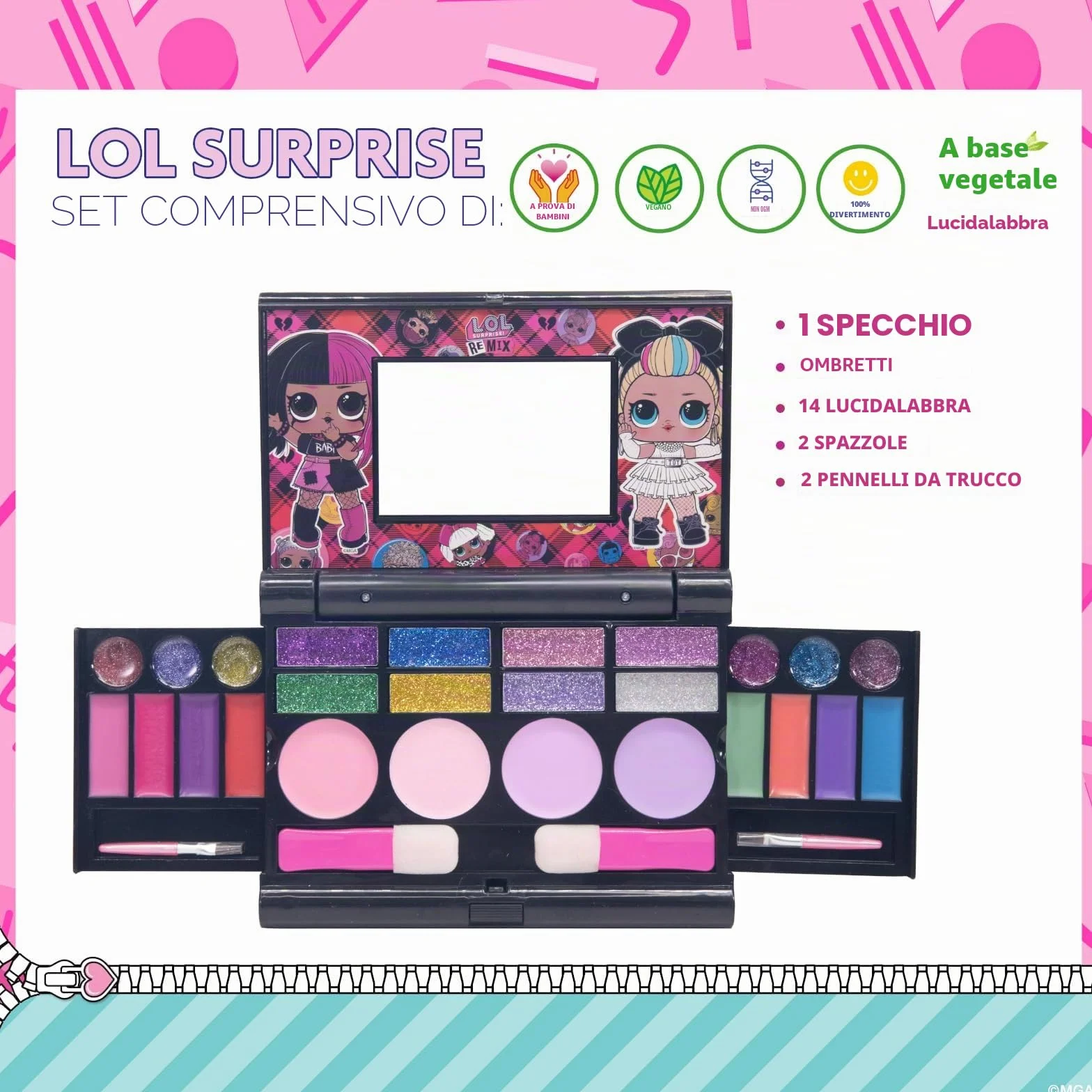 L.O.L. Surprise! Set Trucco Gloss, Ombretti, Blush e Pennelli Portatile