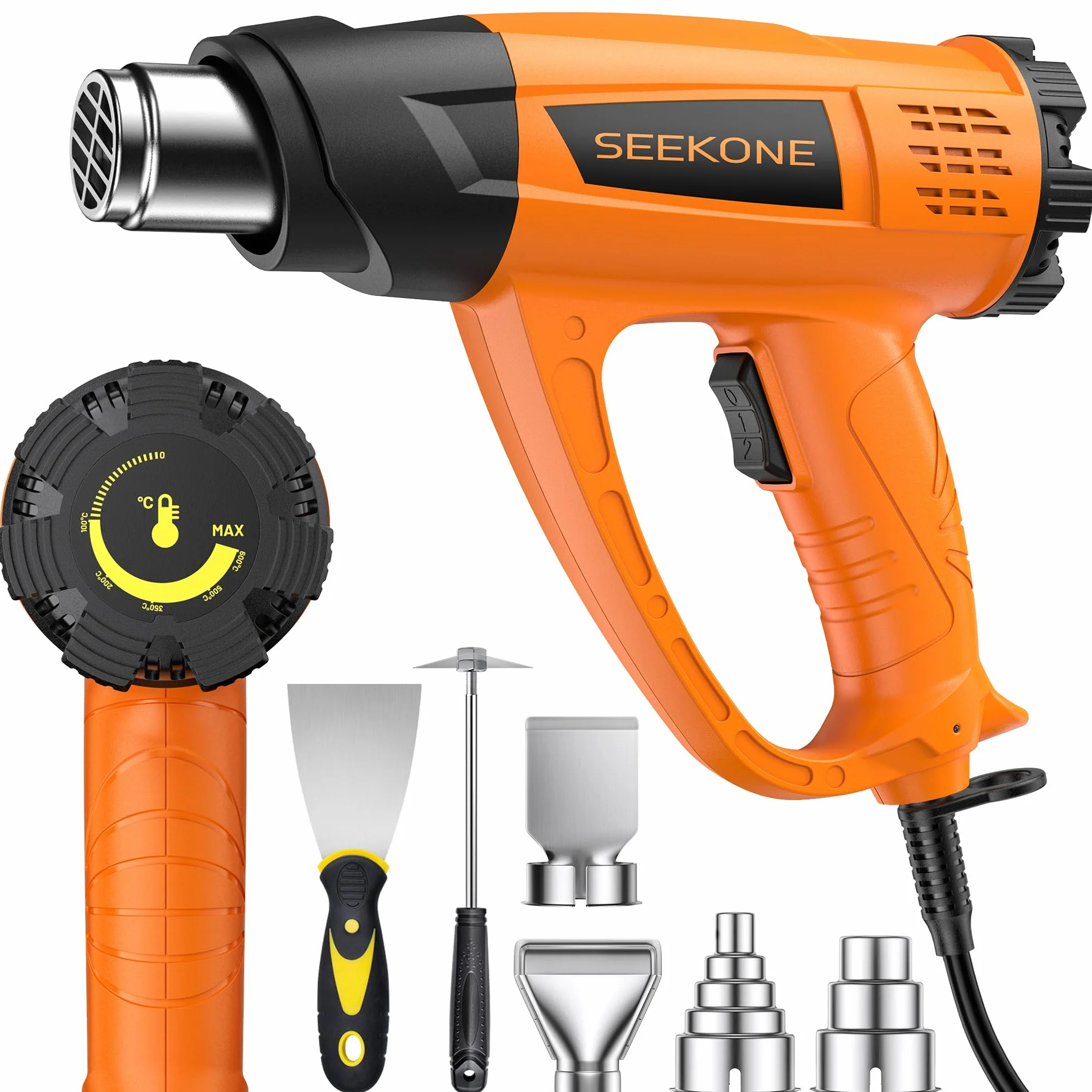 SEEKONE Pistola Termica 2000W Professionale 60-600°C Regolabile con 7 Accessori