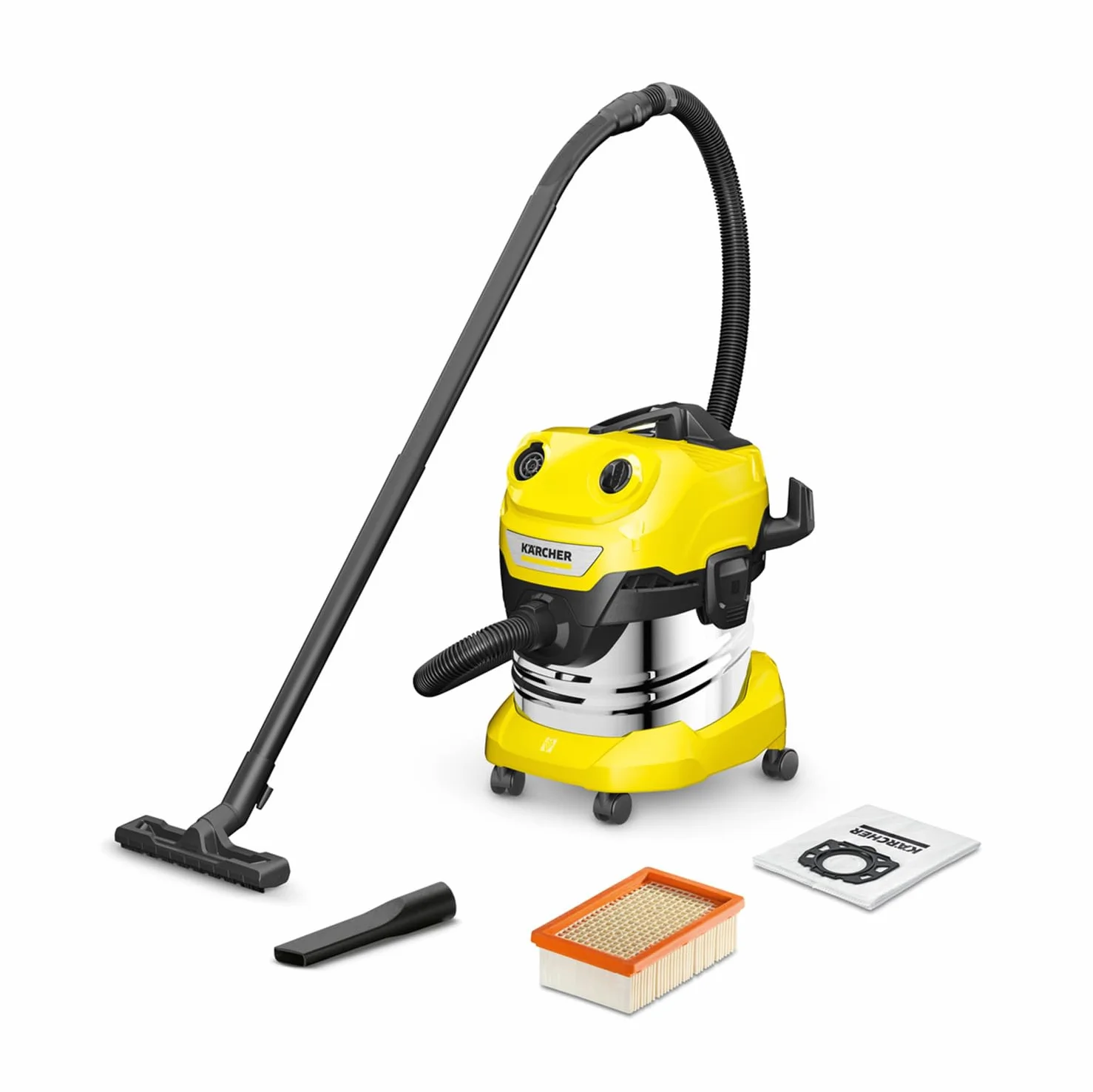 KÄRCHER aspiratore solidi liquidi WD 4 S V-20/5/22 1000 W contenitore acciaio inox 20 l tubo aspirazione 2,2 m funzione soffiante
