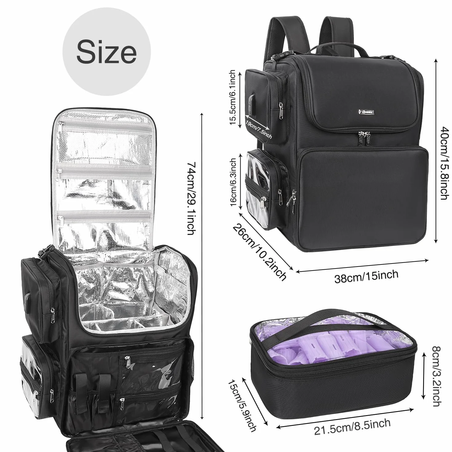 Relavel Hair Tools Borsa da parrucchiere, borsa per il trucco, isolamento termico, ferro arricciacapelli, accessori da viaggio, borsa da parrucchiere, borsa per cosmetici, zaino nero
