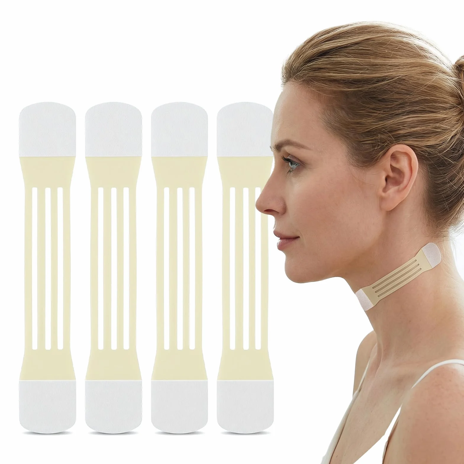 20pz Cerotti Lifting Collo Invisibile con 4 Elastici, Cerotti Effetto Lifting Collo, Patch Adesivi Elastici perCollo, Viso e Doppio Mento, Design Riutilizzabile e Discreto
