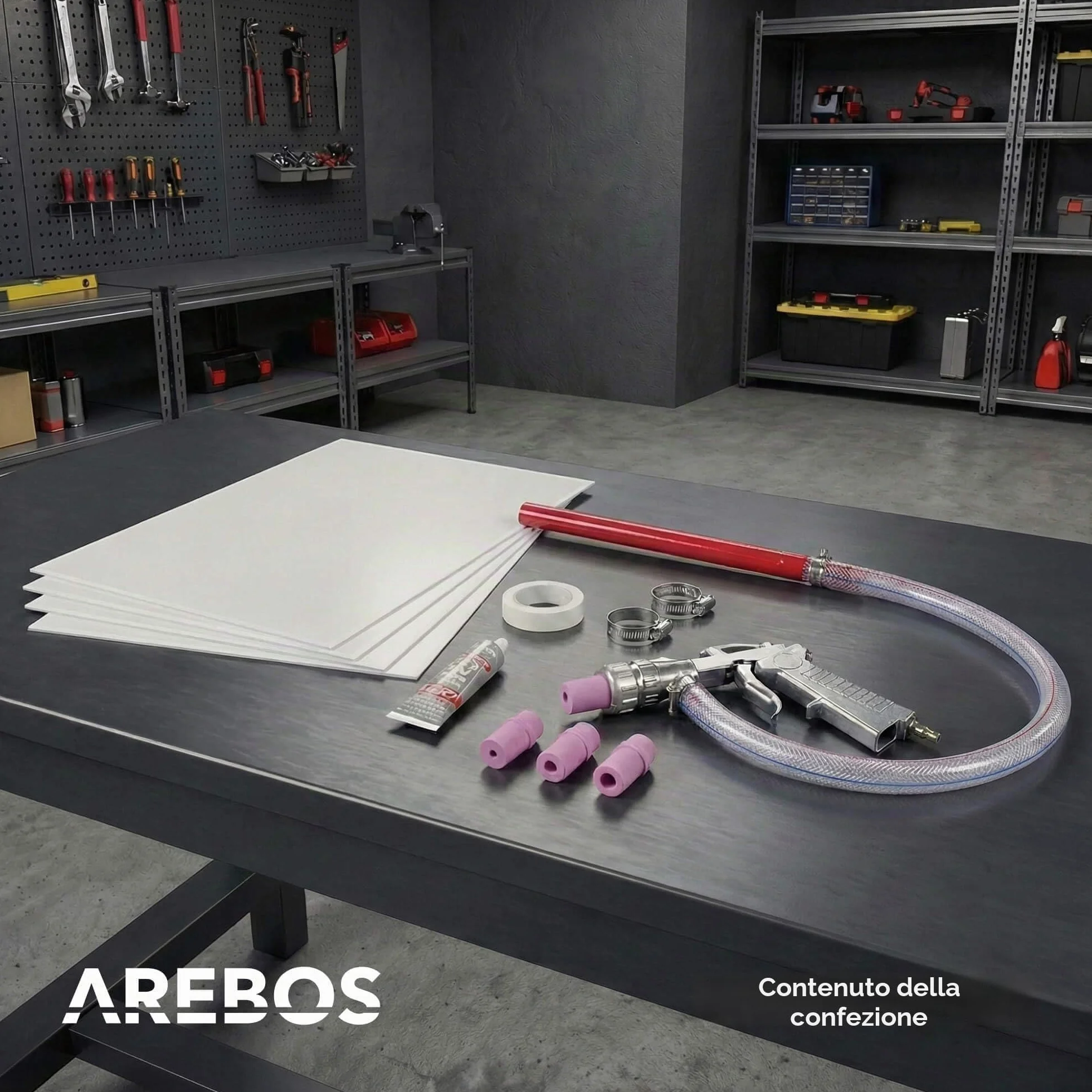 Arebos Cabina sabbiatrice 90 litri Sabbiatrice pistola getto 4 ugelli ceramica