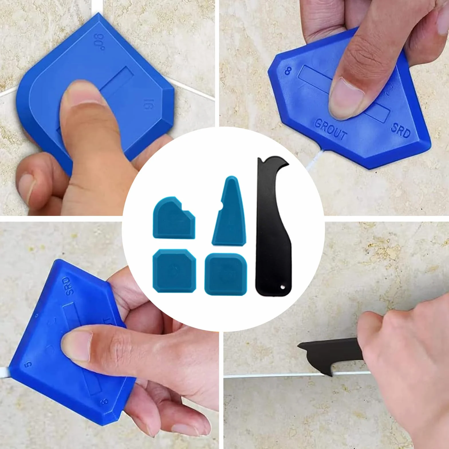 Kit rimozione silicone 5 in 1, coltello giunture acciaio inox, 6 pastiglie intercambiabili