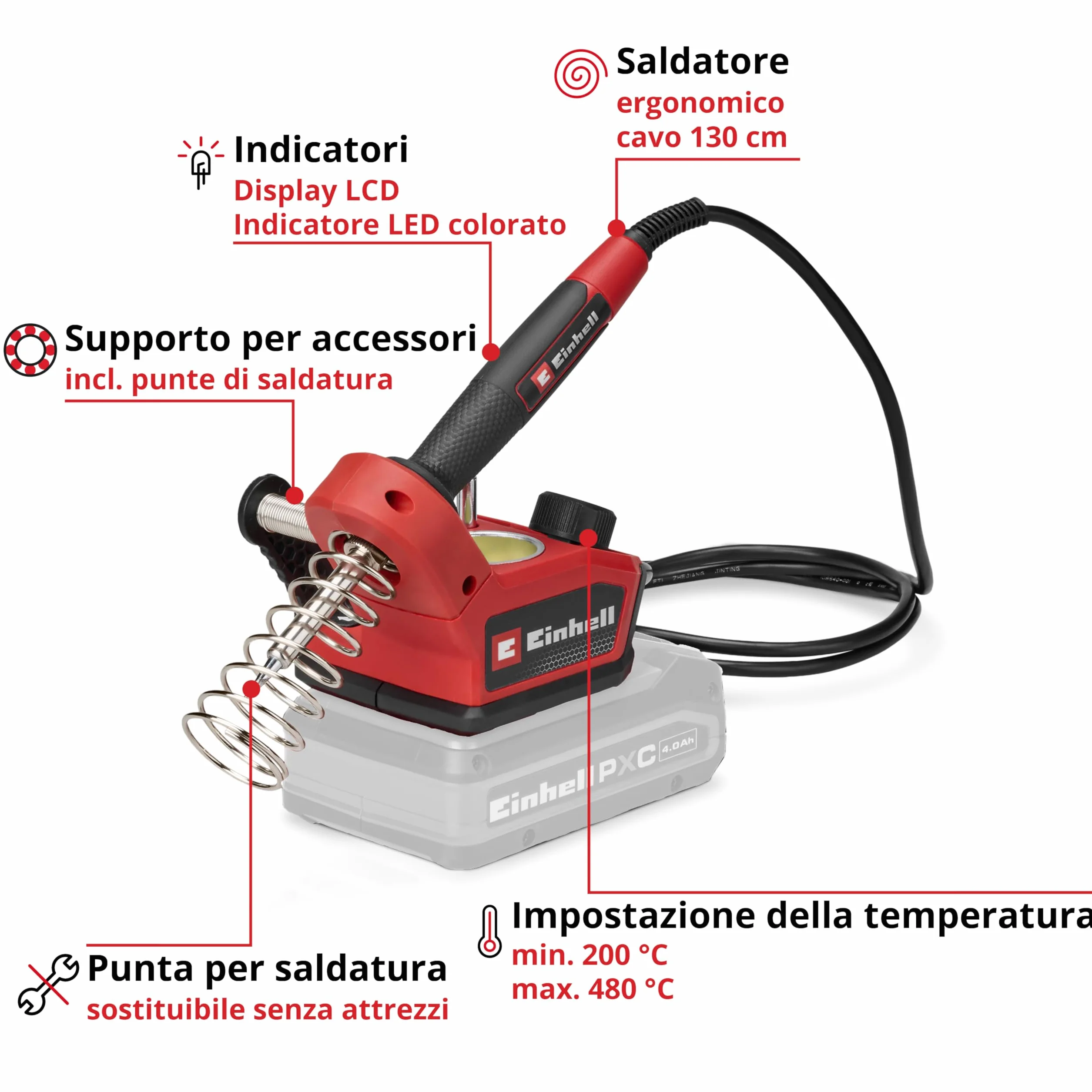 Einhell TE-SI 18/480 Li E Saldatore a batteria 18 V 200-480 °C LCD Power X-Change
