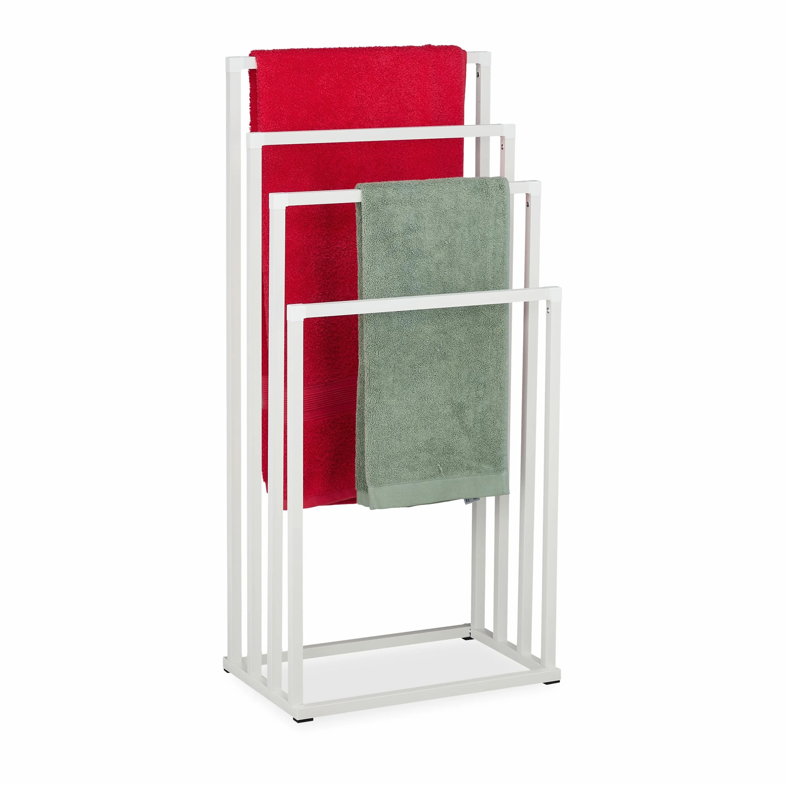 Relaxdays Portasciugamani a 4 Bracci Sfalsati, Ferro, Bianco, 96,5x45x29 cm