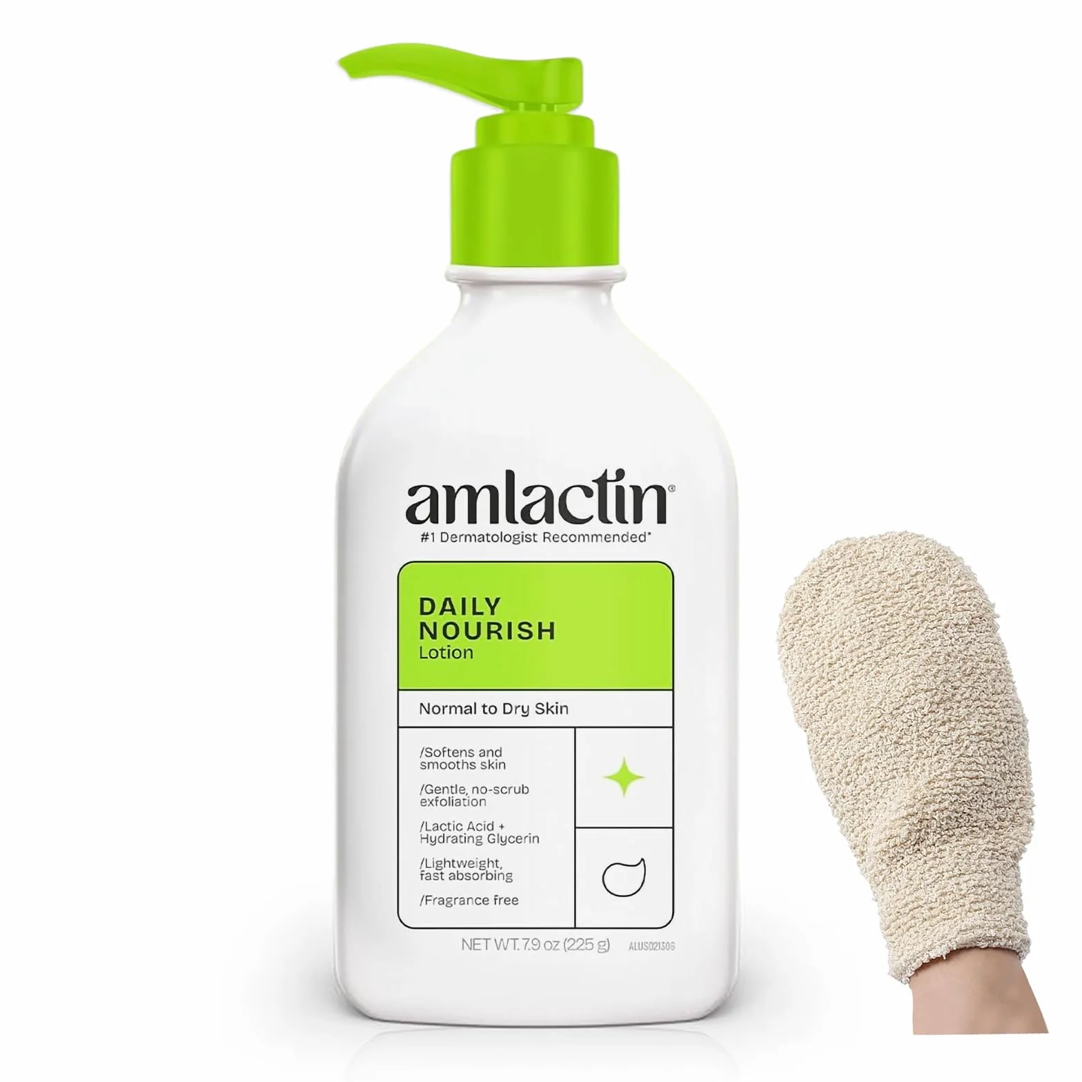 LUXPAKS Bath Glove bundled with Amlactn Moisturizing Lotion – Esfoliante Body Lotion with Lactic Acid for Smooth, Hydrated Skin